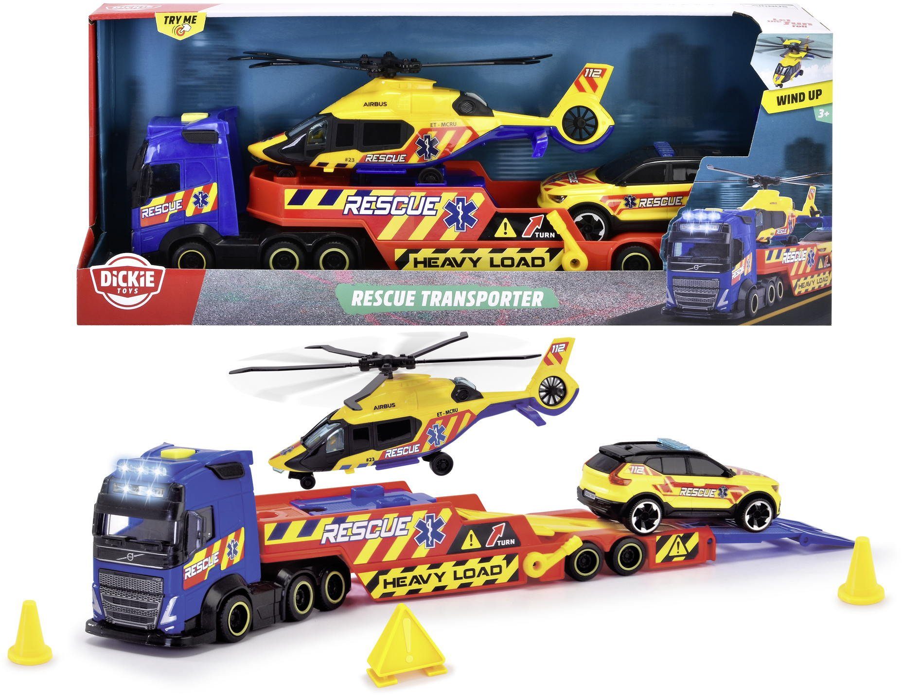 Dickie Toys Spielzeug-Krankenwagen Set LKW, Helikopter, Krankenwagen Go Real / SOS Transporter 203717005