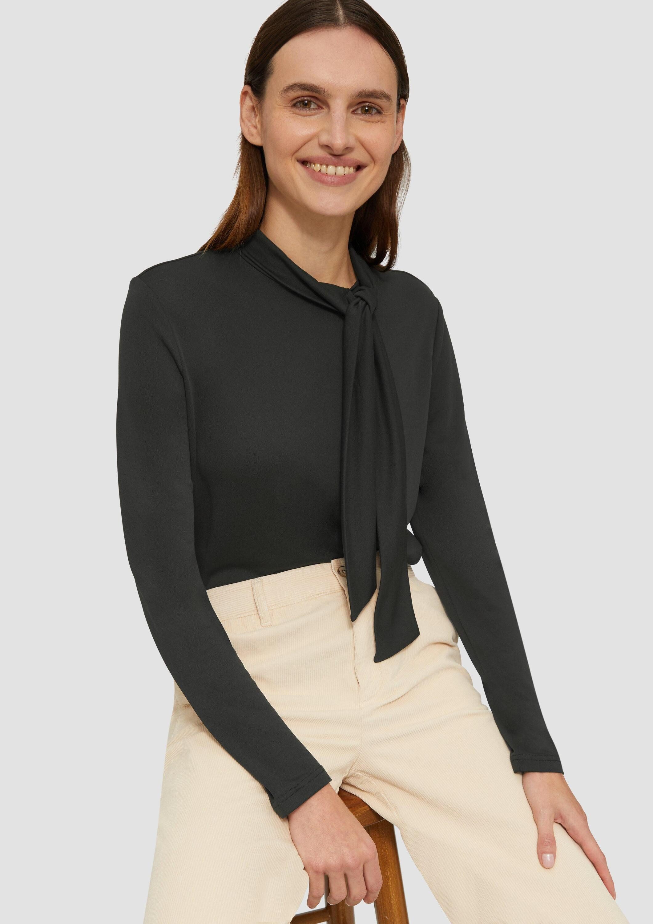 s.Oliver Langarmshirt T-Shirt Elastisches Longsleeve aus Modalmix mit Knotendetail – Bild 4 von 5