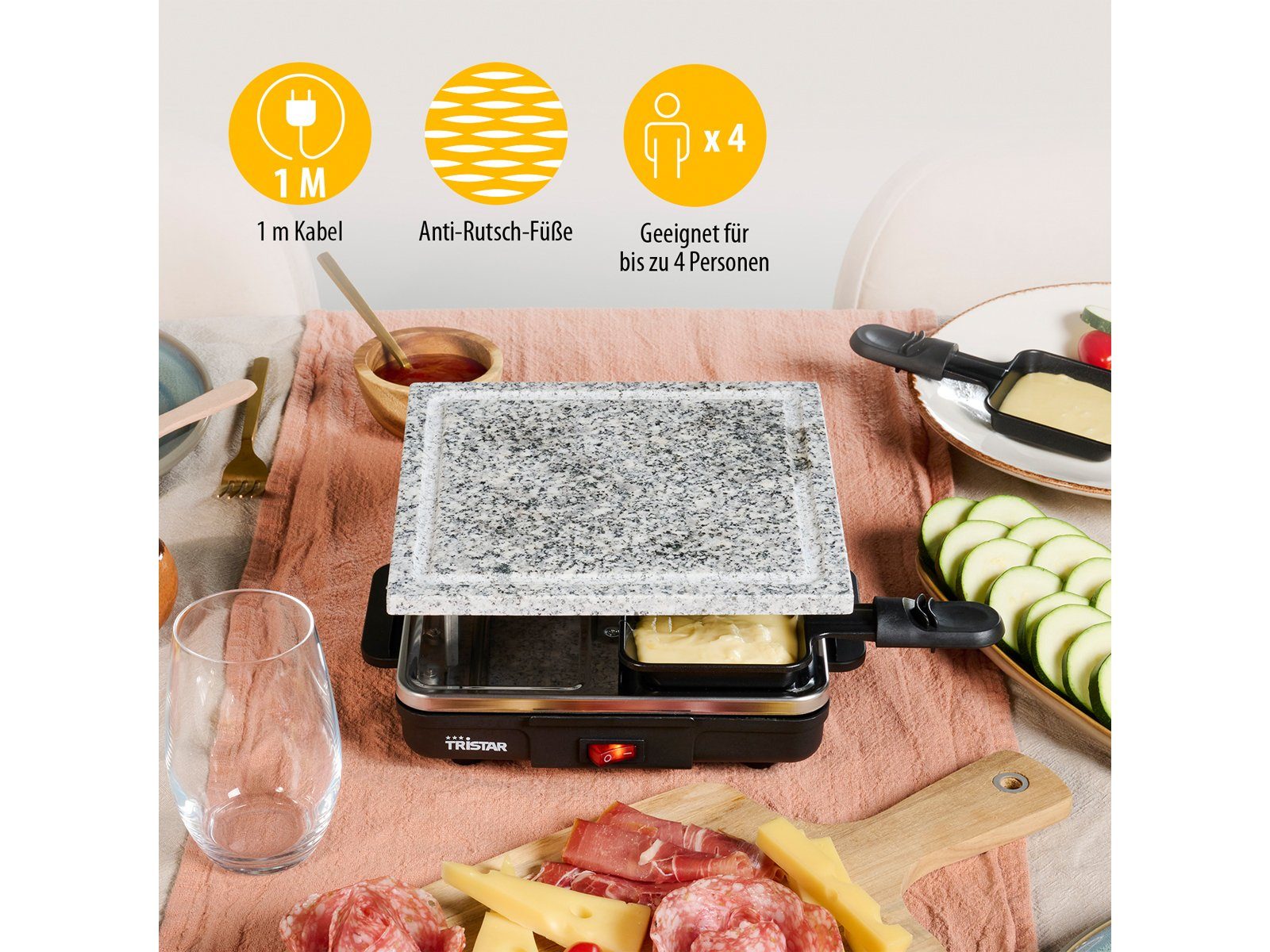 Tristar Raclette, 600 W, Mini Steingrill 2-4 für geeignet Gerät Tischgrill Camping Personen