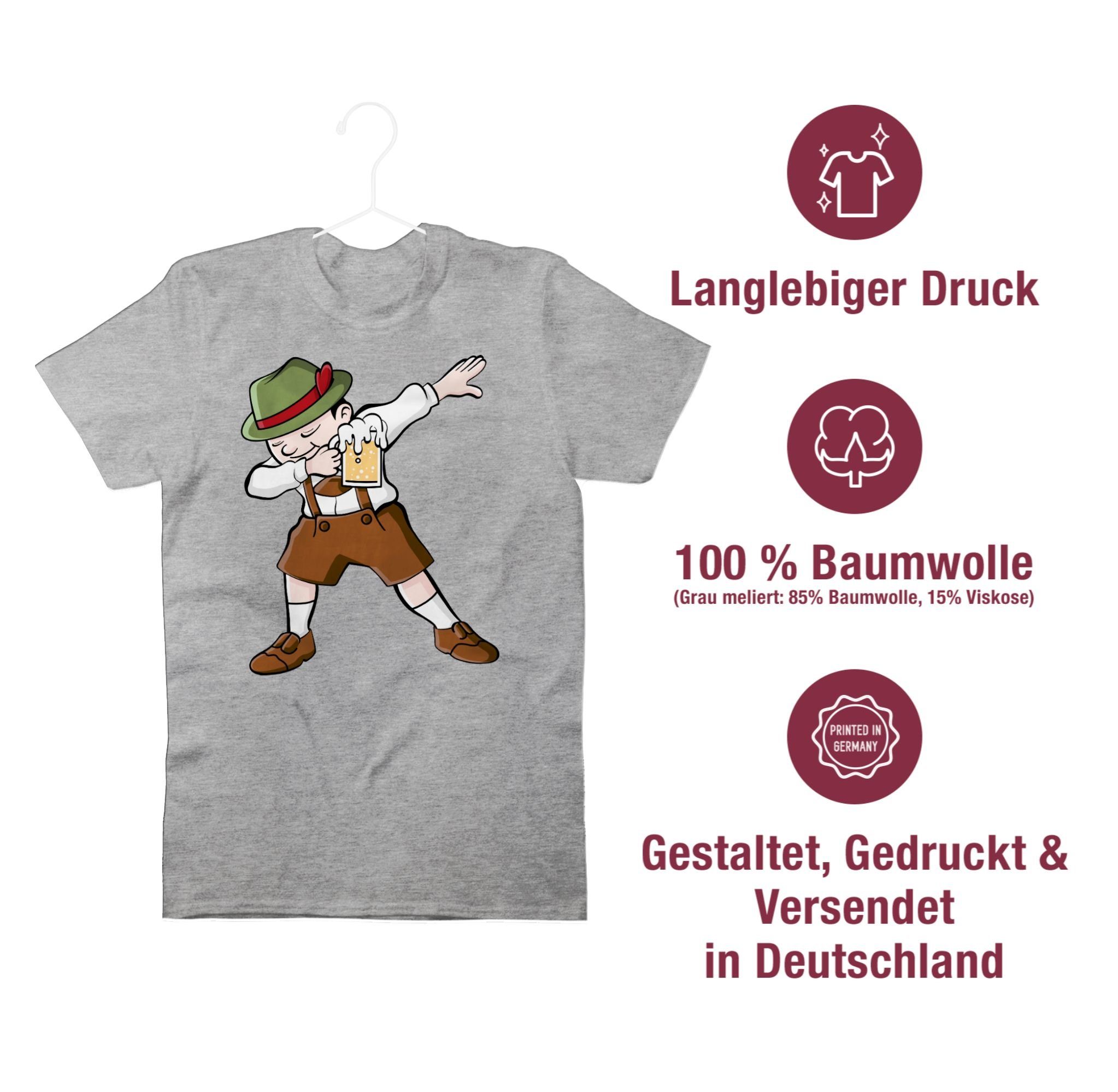 Oktoberfest Mode Lederhosen 2 Bayern T-Shirt Dabbing Herren für Shirtracer meliert Grau