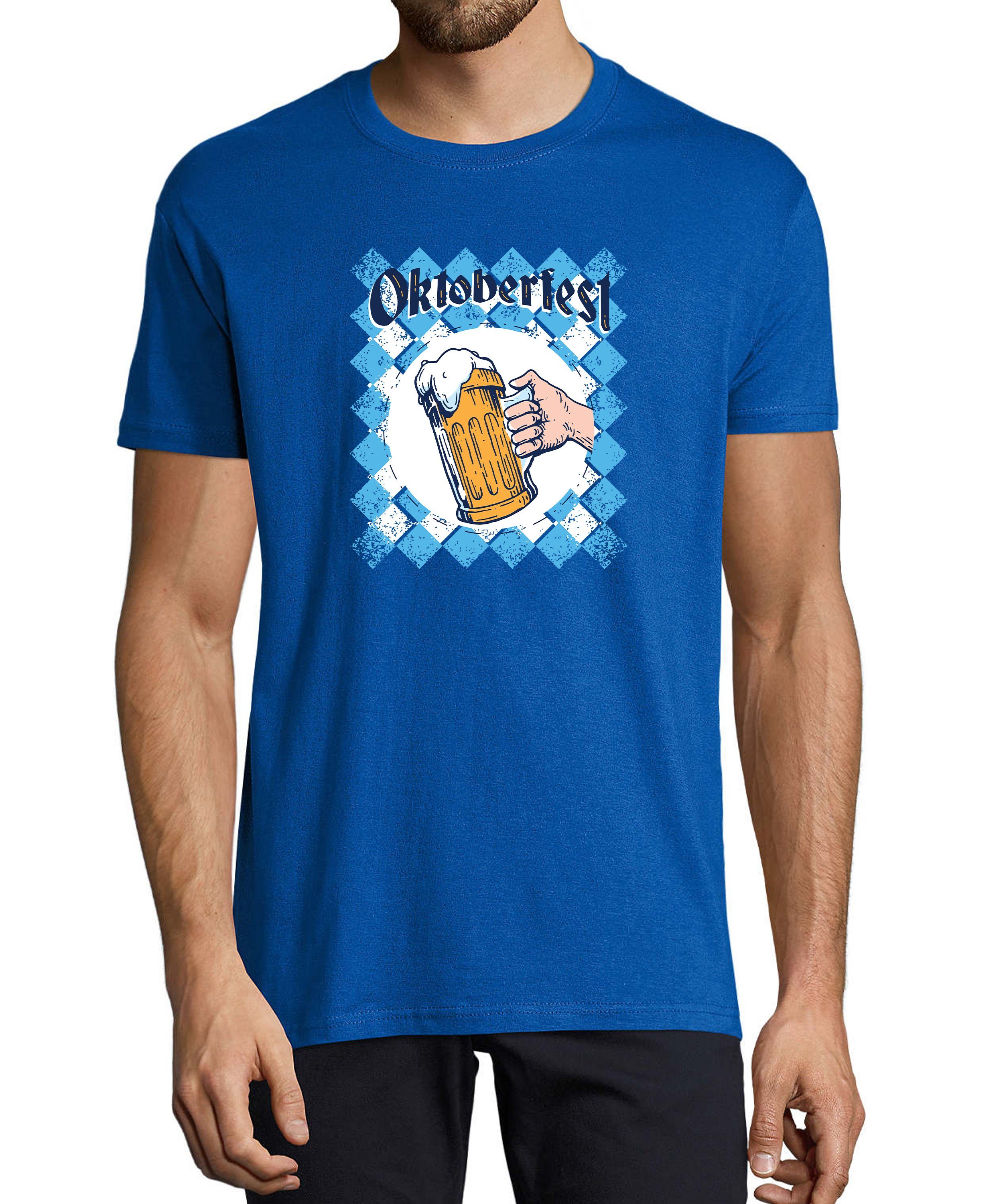 MyDesign24 T-Shirt Herren Print Shirt - Trinkshirt Bierglas Oktoberfest T-Shirt Baumwollshirt mit Aufdruck Regular Fit, i319 royal blau