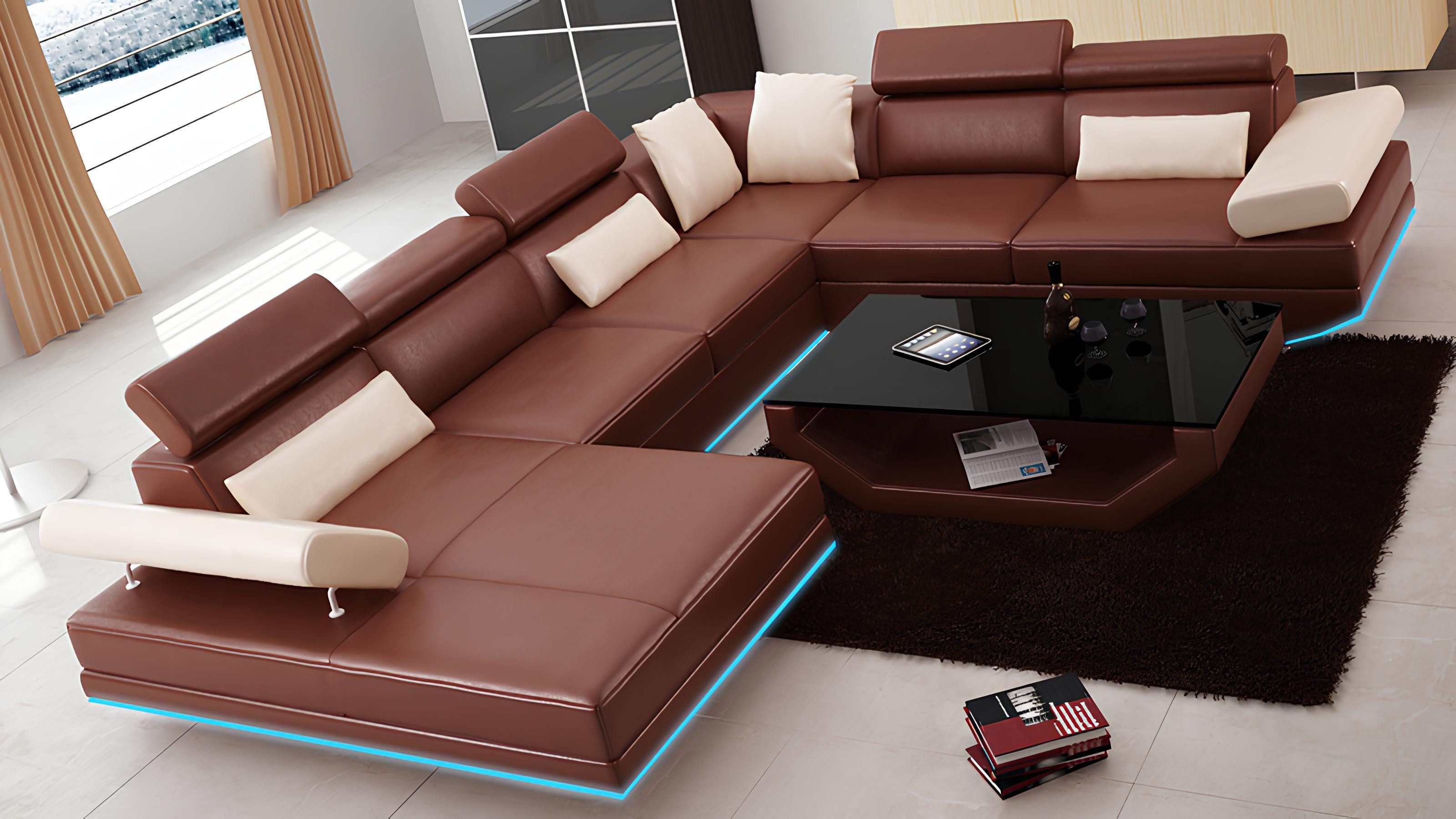 Xlmoebel Ecksofa Modernes Ledersofa K5009 in elegantem Design, Hergestellt in Europa