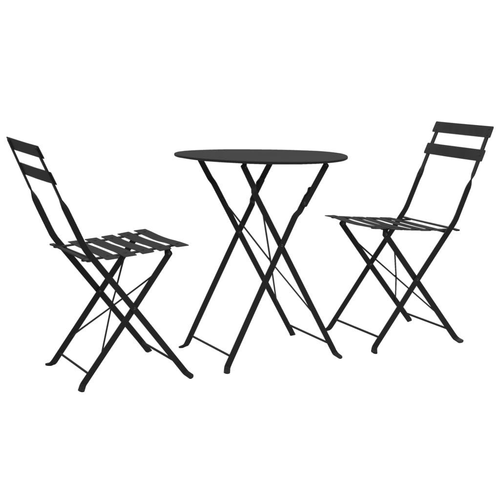 vidaXL Gartenlounge-Set 3-tlg. Bistro-Set Stahl Schwarz, (3-tlg), Bistroset 3-tlg. Schwarz Sitzgruppe Gartenmöbel Balkonset Balkonmöbel