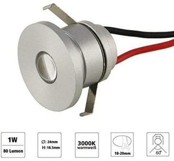 VBLED LED Einbaustrahler "ALDYNE" 1W LED Mini Einbauspot 350mA IP44 Warmweiß - SET, LED fest integriert, Warmweiss