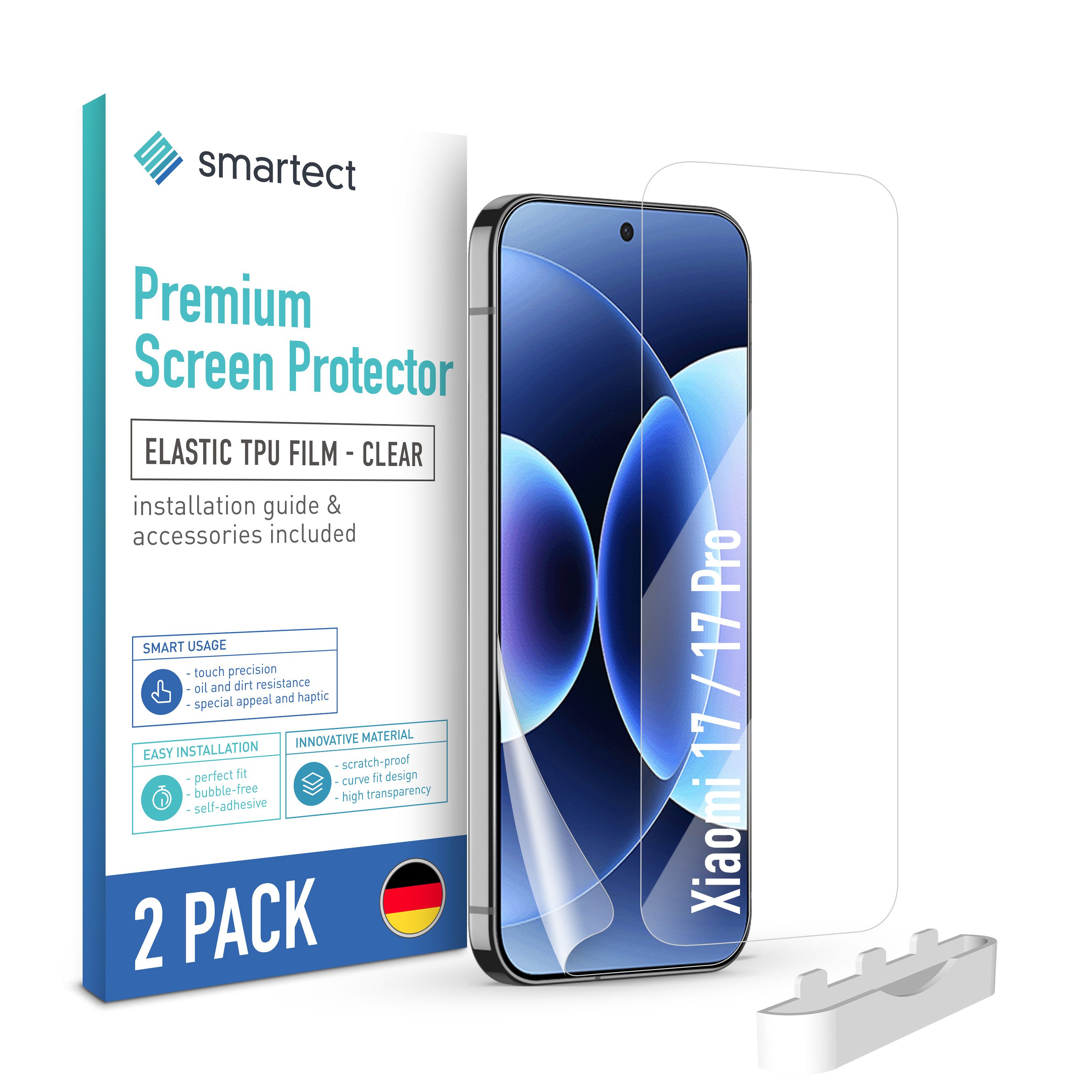 smartect Displayschutzfolie 2X TPU Schutzfolie Klar für Xiaomi 17 / 17 Pro für Xiaomi 17 / 17 Pro, Set, 2 Stück, Ultra-klar, Kratzfest, Blasenfrei, Oleophob, Fingerabdruck kompatibel