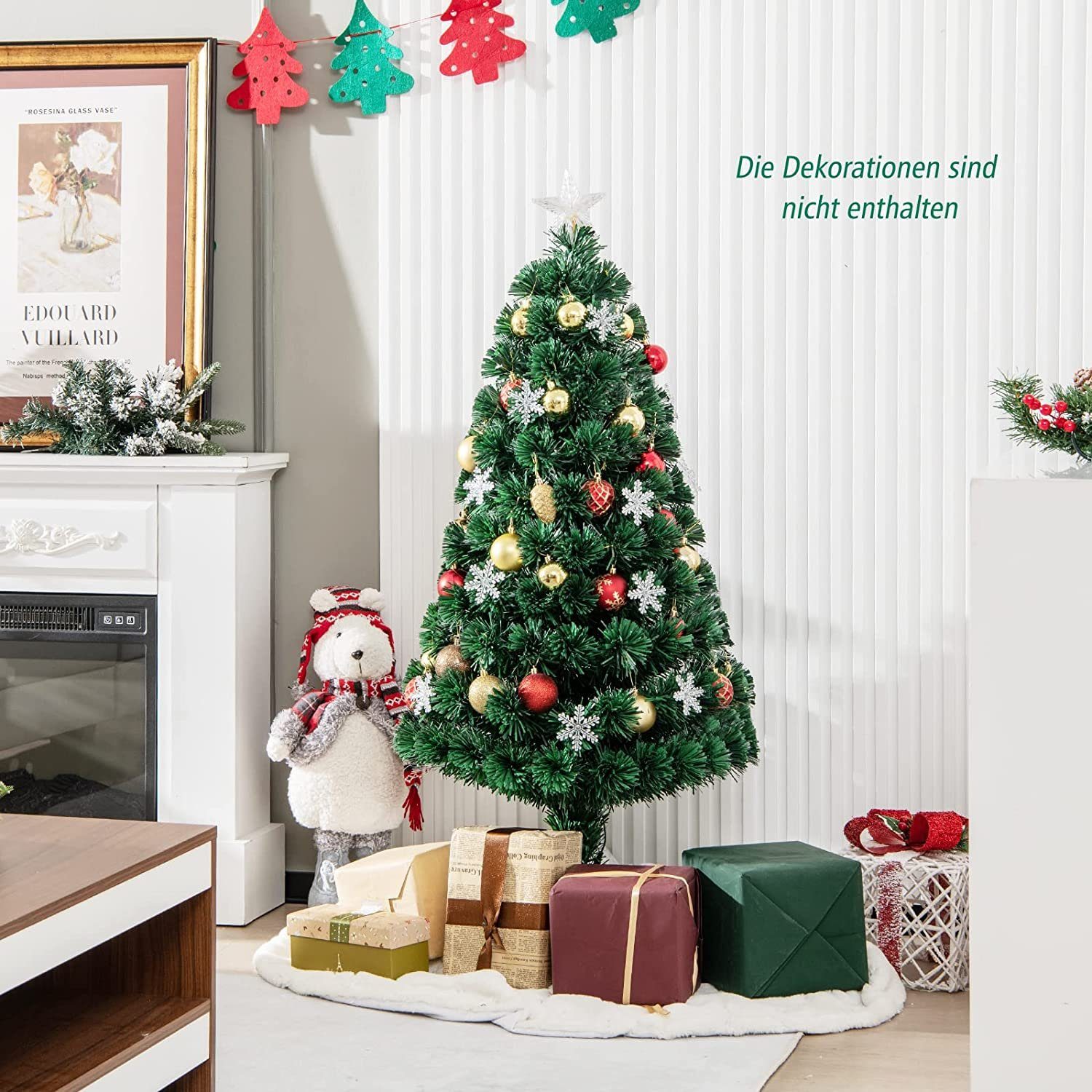 COSTWAY Künstlicher Weihnachtsbaum, mit 125 PVC Nadeln, 18 LEDs, Sternspitze