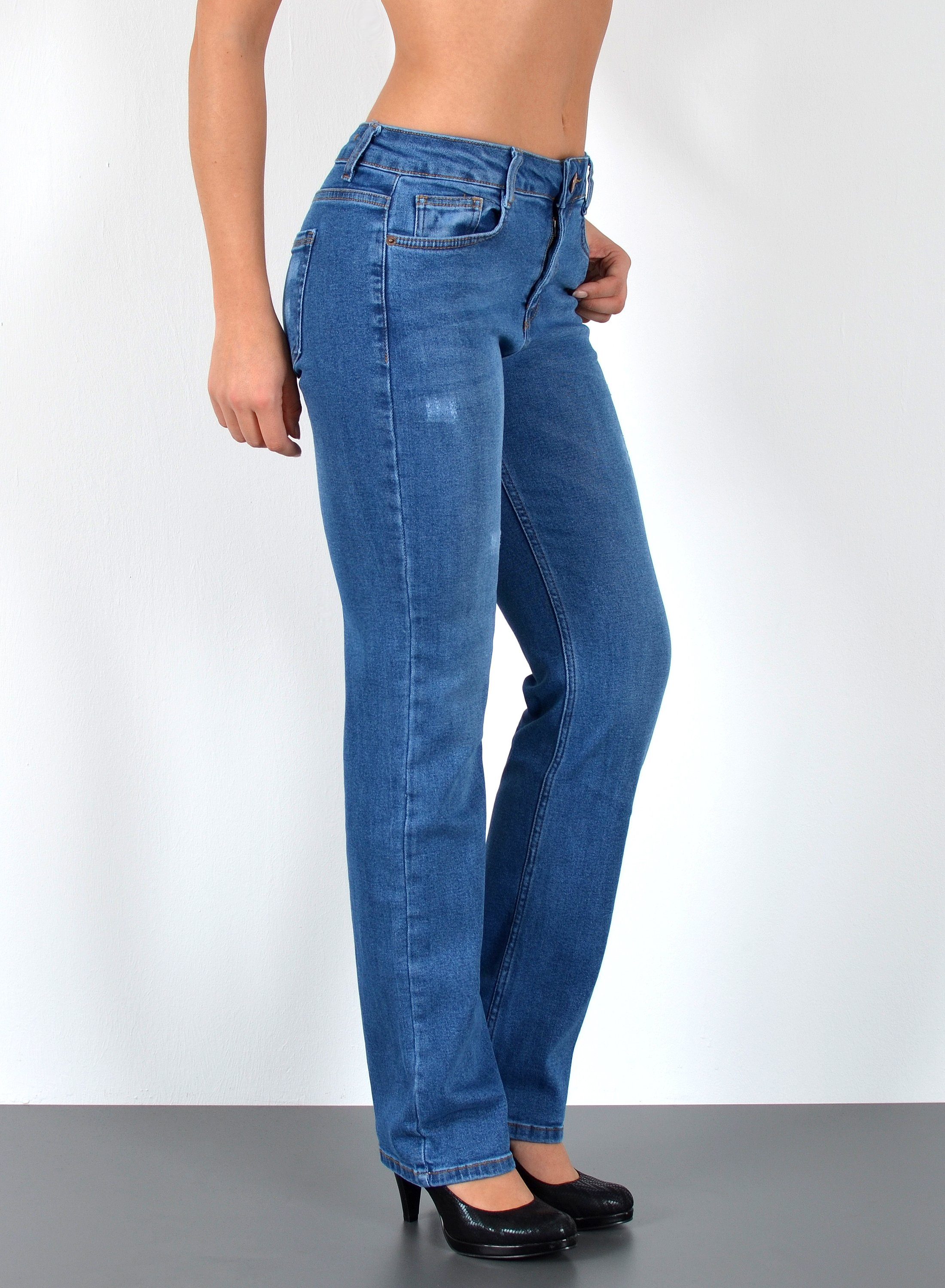 ESRA Straight-Jeans Stretch-Jeans Damen High Waist Jeans Straight Leg Hose Regular G3 Straight Fit Jeans Damen High Waist Gerade Schnitt Jeans bis Übergröße – Bild 3 von 5