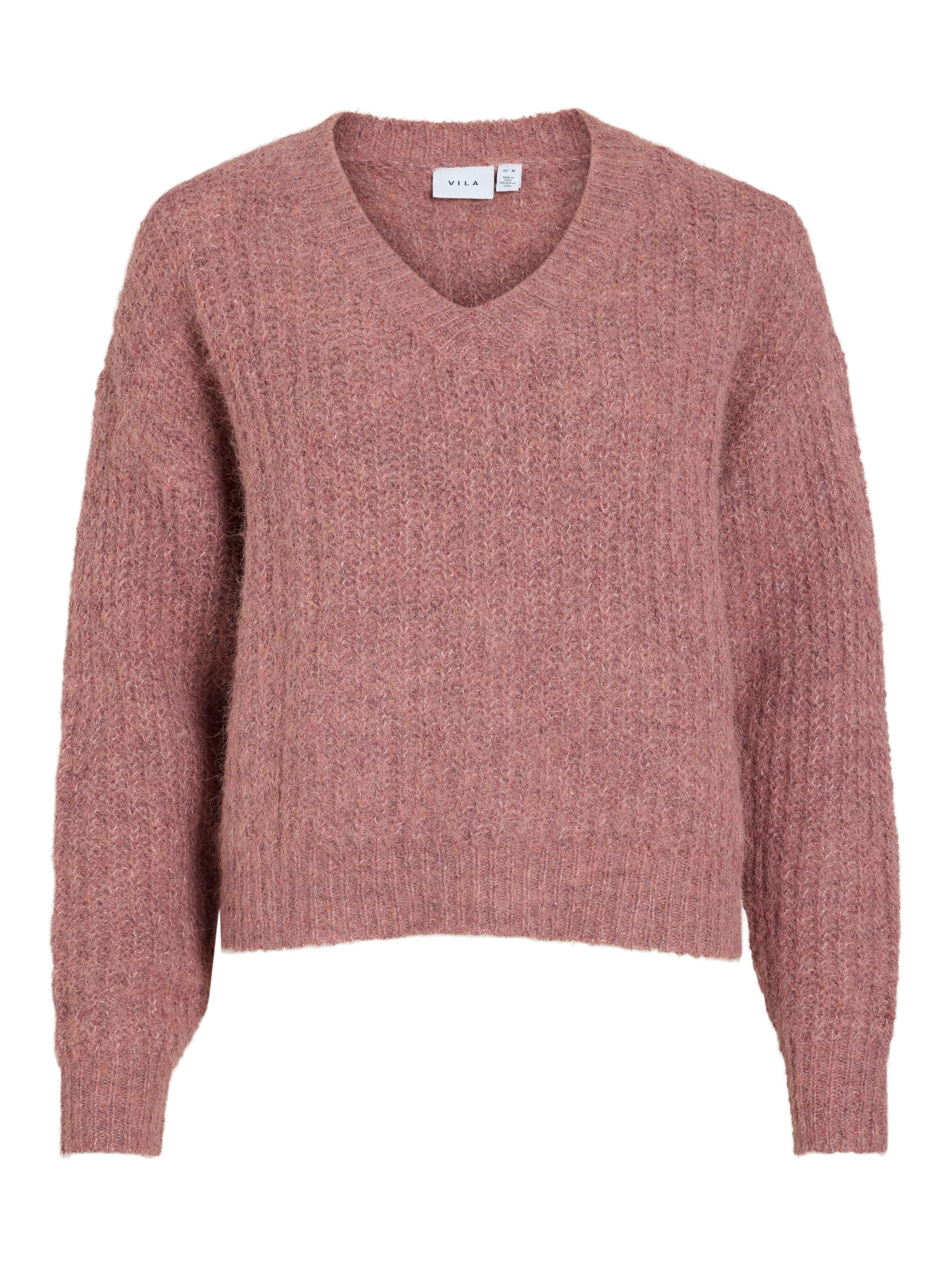 Vila V-Ausschnitt-Pullover VILAMPE V-NECK L/S KNIT TOP-NOOS Materialmix, regular fit – Bild 5 von 5