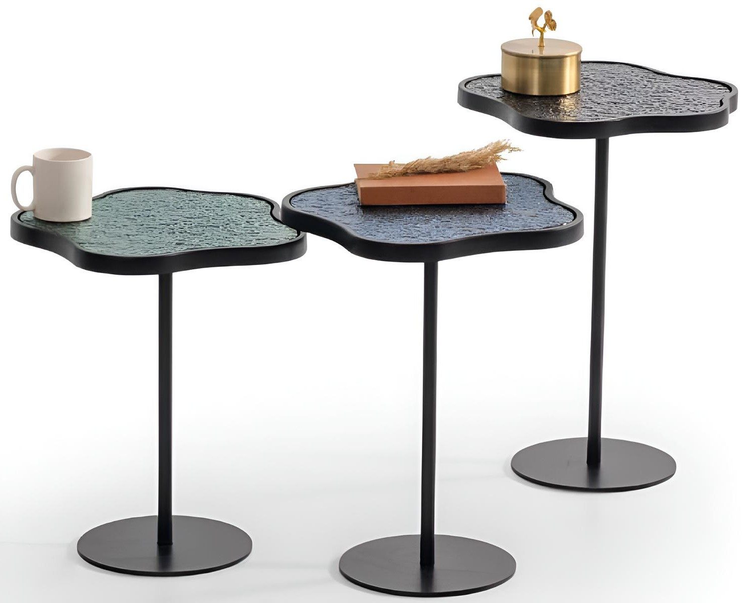 Xlmoebel Satztisch Designer Beistelltische aus Stein und Metall in modernem Design (Beistelltisch-Set, 3-St., 3er Set), Made in Europa