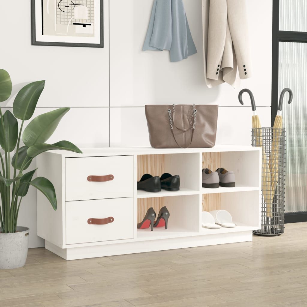 vidaXL Schuhregal Schuhbank Weiß 100x34x45 cm Massivholz Kiefer, 1-tlg.