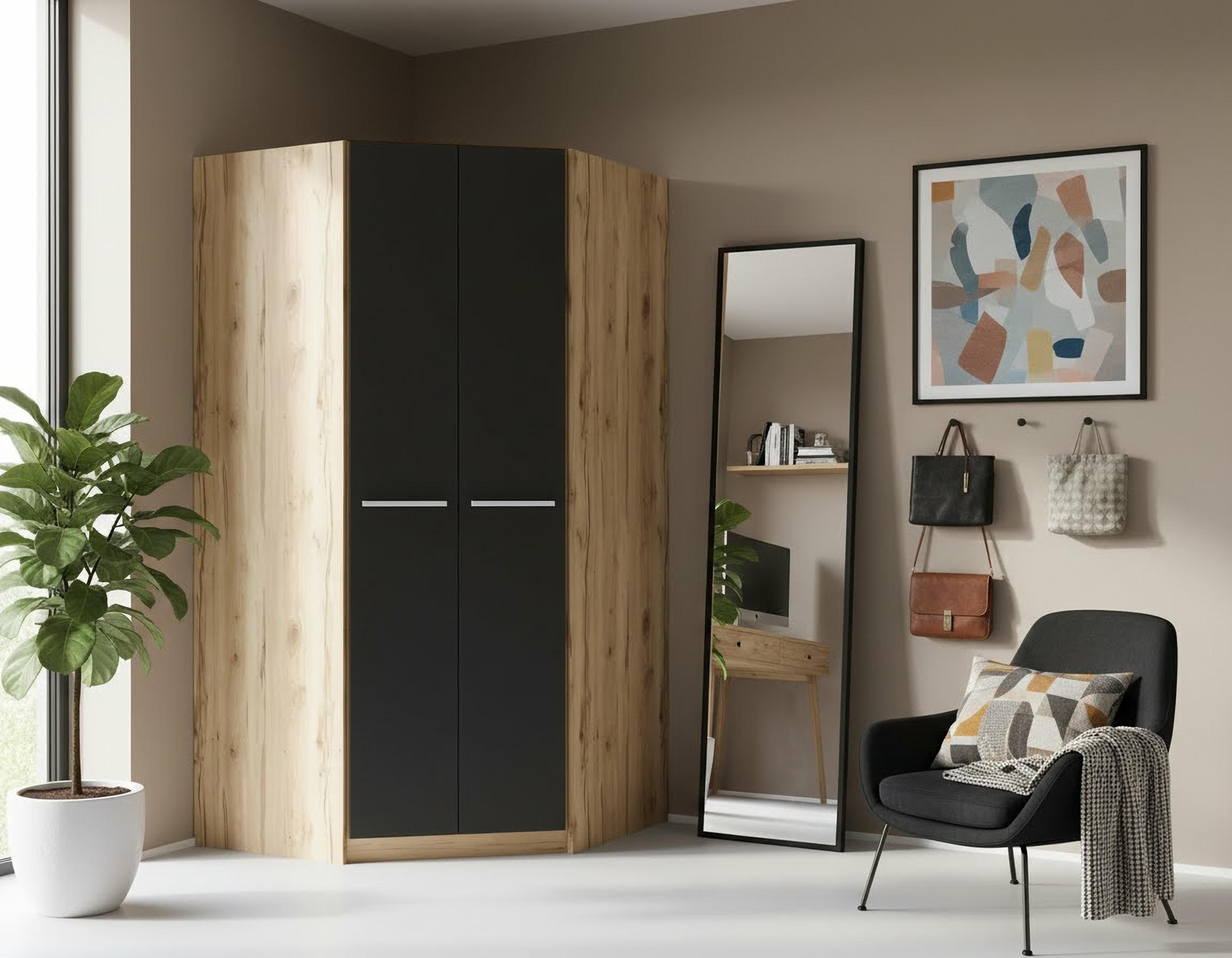 priess Eckkleiderschrank Barcelona Kleiderschrank Ecklösung Raumwunder in 2 Tiefen Schrank Eckschrank Garderobe – Bild 2 von 5