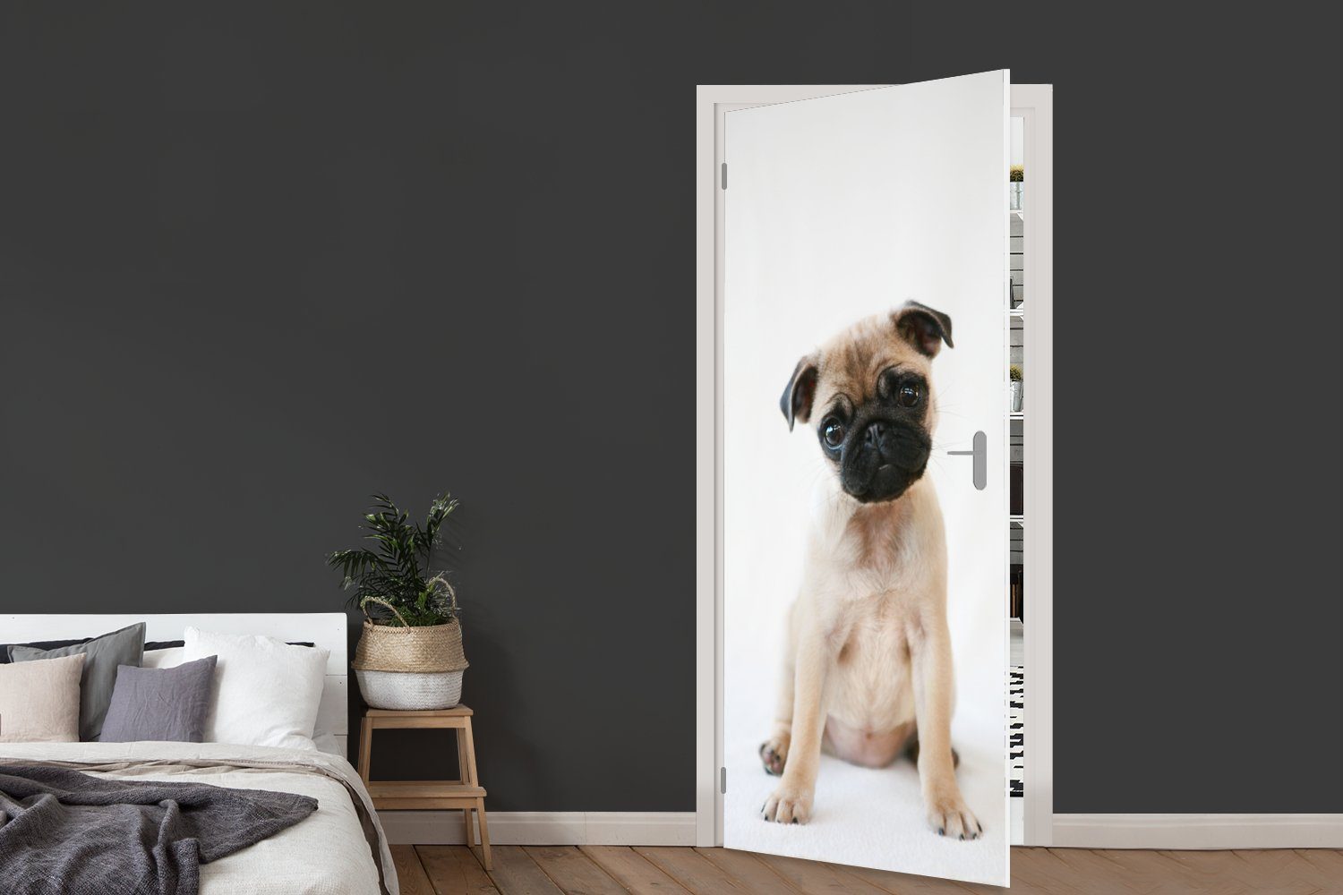 Porträt, - für Türaufkleber, bedruckt, Fototapete - Türtapete Matt, Hund (1 MuchoWow Tür, St), Haustiere 75x205 cm