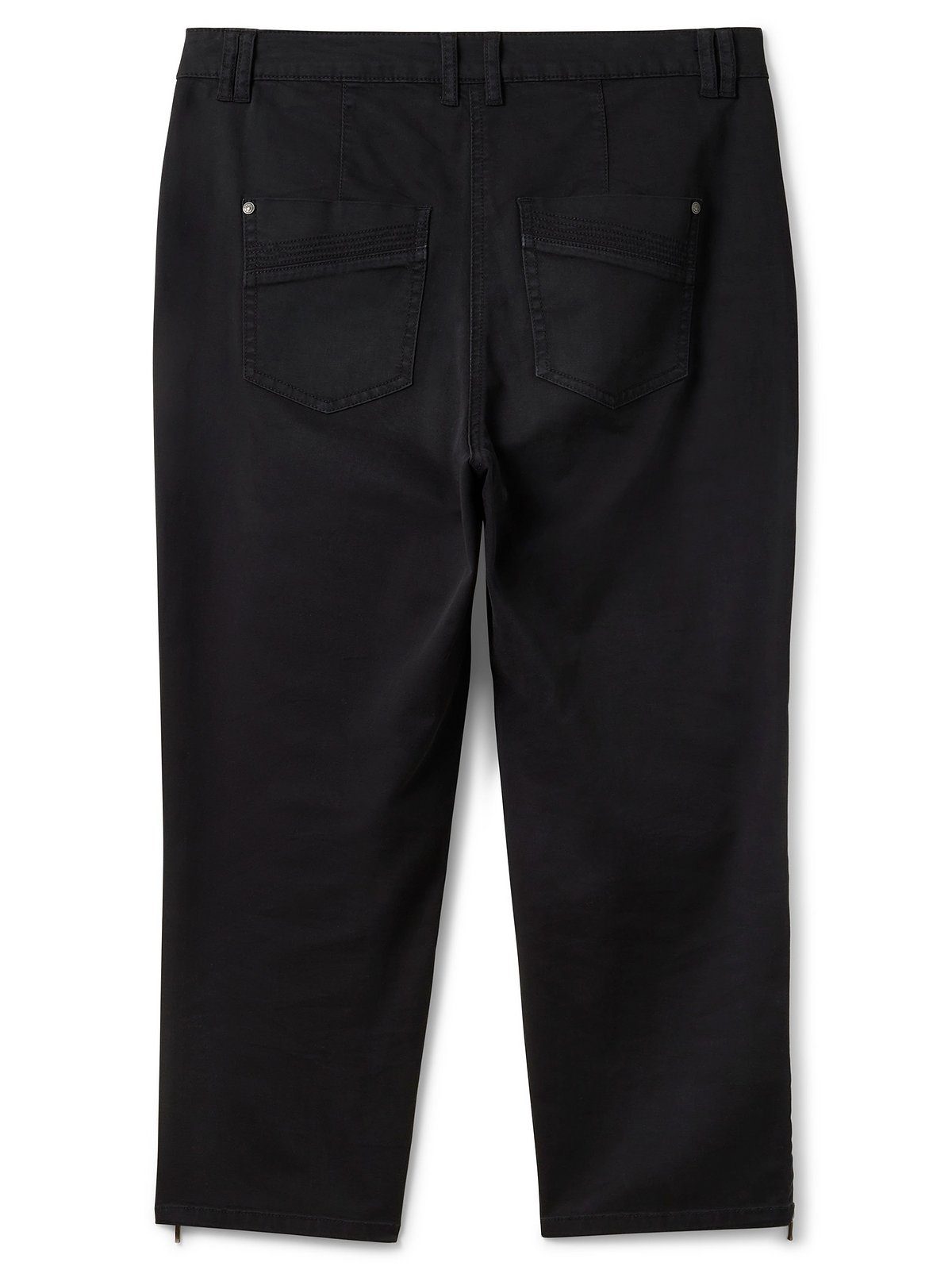 Große mit Sheego aus Baumwoll-Twill Stretch-Hose Größen schwarz Zipper-Details
