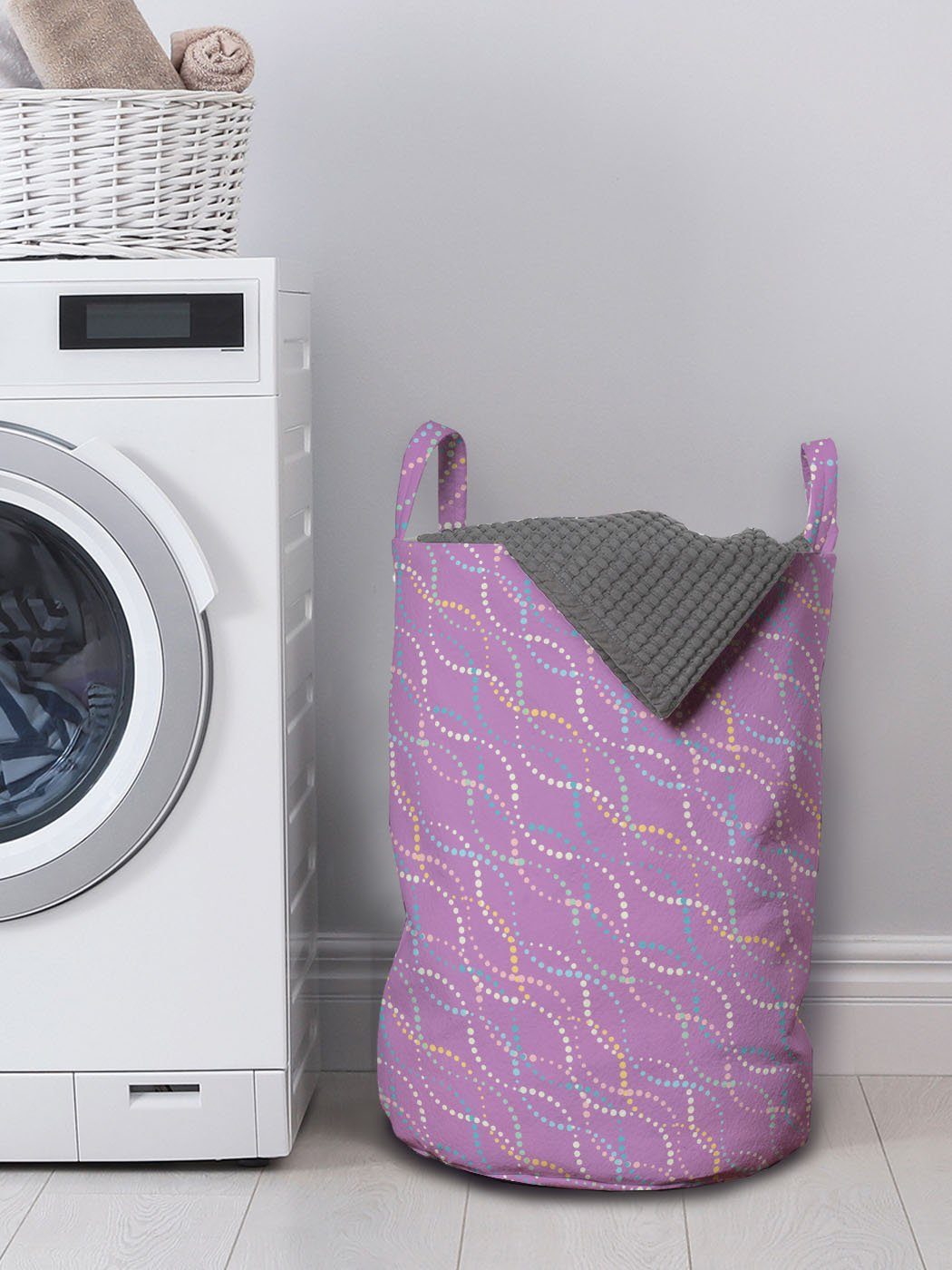gewellte Kordelzugverschluss Griffen Streifen Waschsalons, mit Pastellpunkt Abstrakt Abakuhaus für Wäschesäckchen Wäschekorb