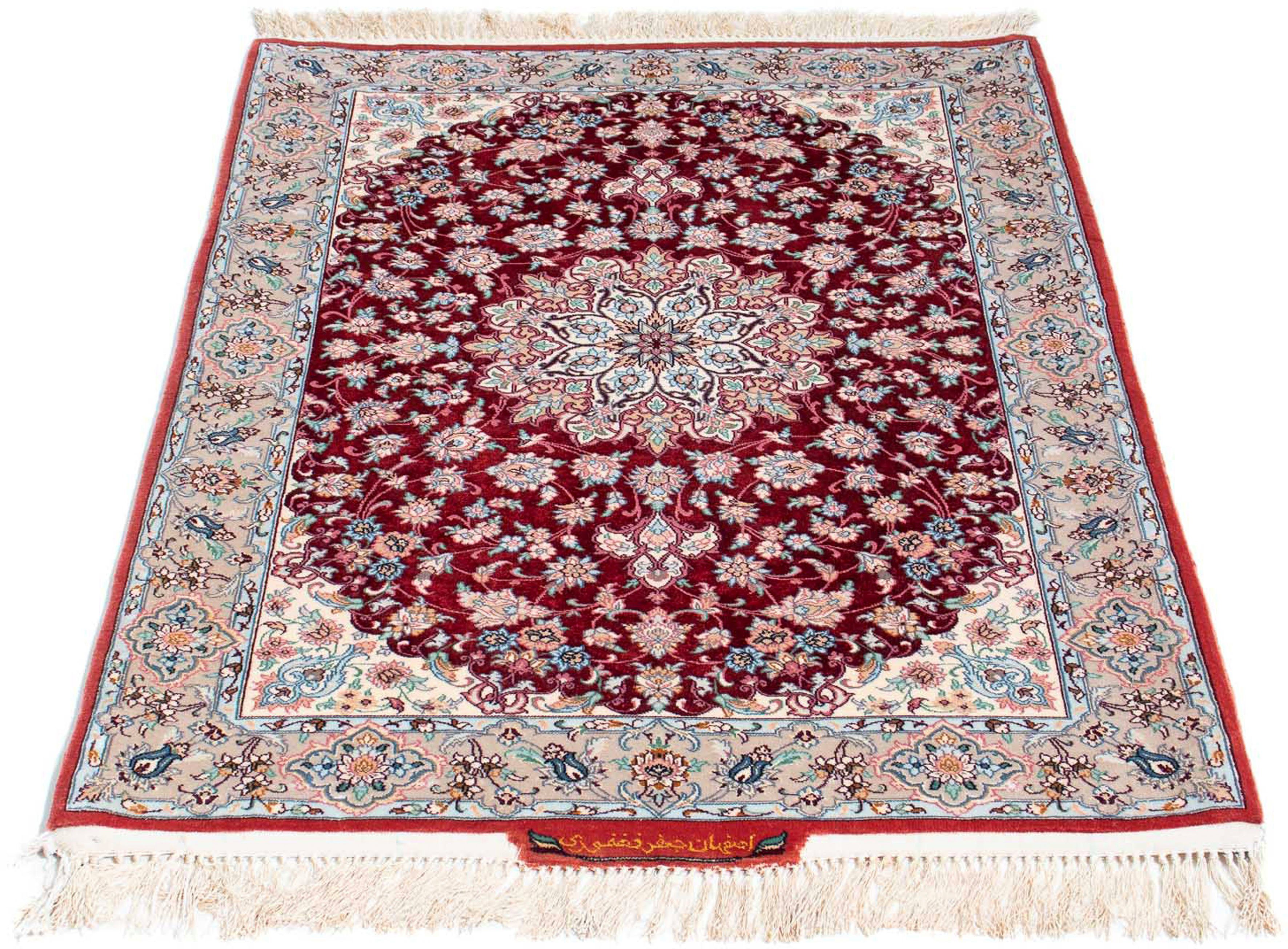 Orientteppich Perser - Isfahan - Premium - 119 x 84 cm - rot, morgenland, rechteckig, Höhe: 6 mm, Wohnzimmer, Handgeknüpft, Einzelstück mit Zertifikat | Kurzflor-Teppiche