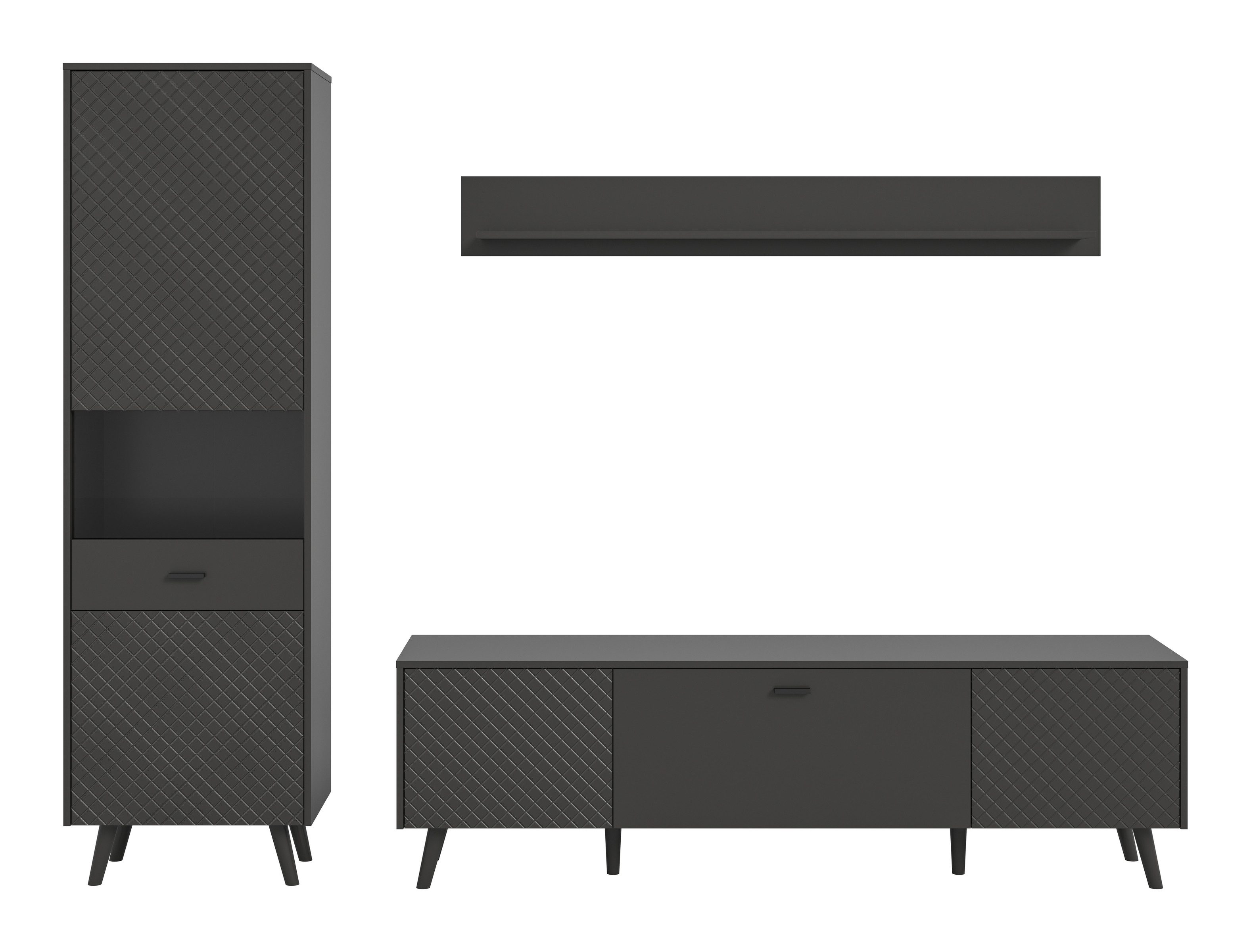 freiraum Wohnwand Linea, (3-teilig) Vitrine, Lowboard, Wandboard, grau - 258x195x40cm (BxHxT)