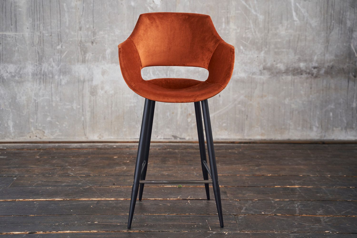 KAWOLA Barhocker ZAJA Samt Bezug Barstuhl - Bequem & Modern - Thekenhocker, Moderner Barhocker, Velvet, Sitzhöhe 76cm, Industrial Design