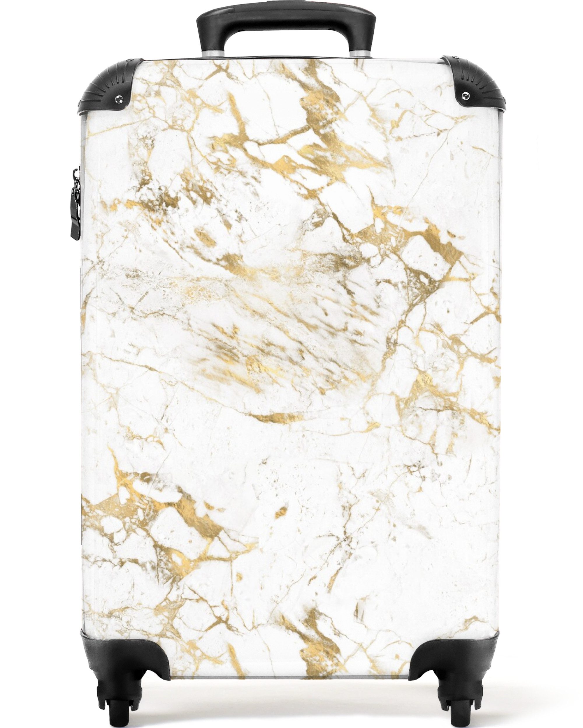NoBoringSuitcases.com© Hartschalen-Trolley Marmor - Design - Gold - Weiß - Luxus - Marmordruck 55x35x20cm, Reisetasche mit Rollen, Koffer Handgepäck Flugzeug