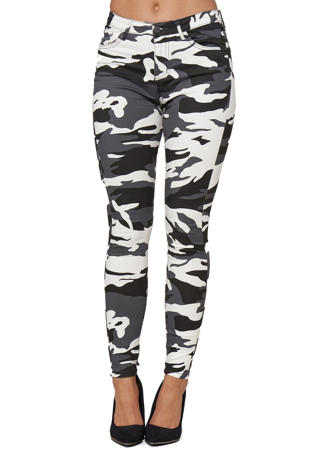 i dodo Skinny-fit-Jeans Skinny Stretch Jeans High Waist Röhren Jeggings Tarnmuster (1-tlg) CAMO-BASIC-JEANS