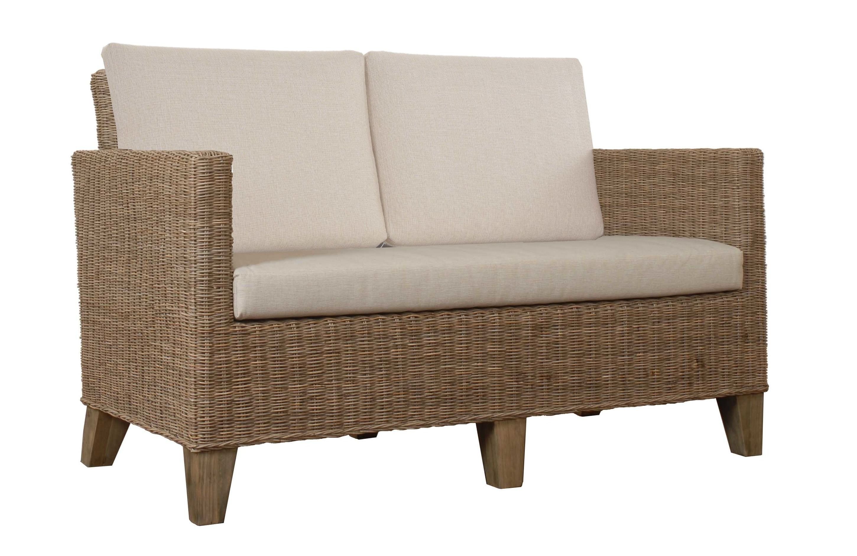 Krines Home Loungesofa Rattan-Sofa 2-Sitzer Lounge Couch aus echtem Rattan inkl. Sitzpolster Grau
