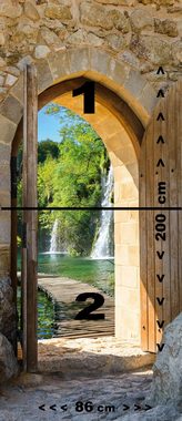 murimage® Türtapete Türtapete Wasserfall 86 x 200 cm Wald See Steine Mauer Steg Tür Tor Mittelmeer Fototapete inklusive Kleister
