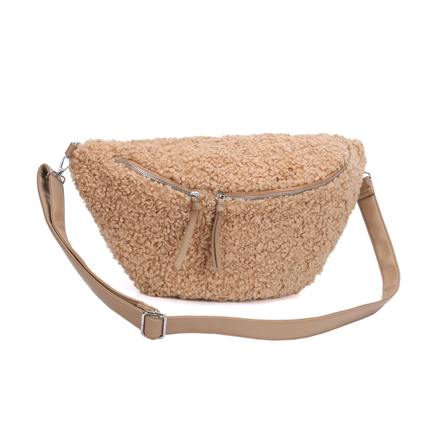 ITALYSHOP24 Schultertasche Damen XXL Teddyfell Tasche CrossBody Bauchtasche PELZTASCHE Felltasche, Body Bag Teddytasche CrossOver Umhängetasche Hüfttasche Plüsch Fell