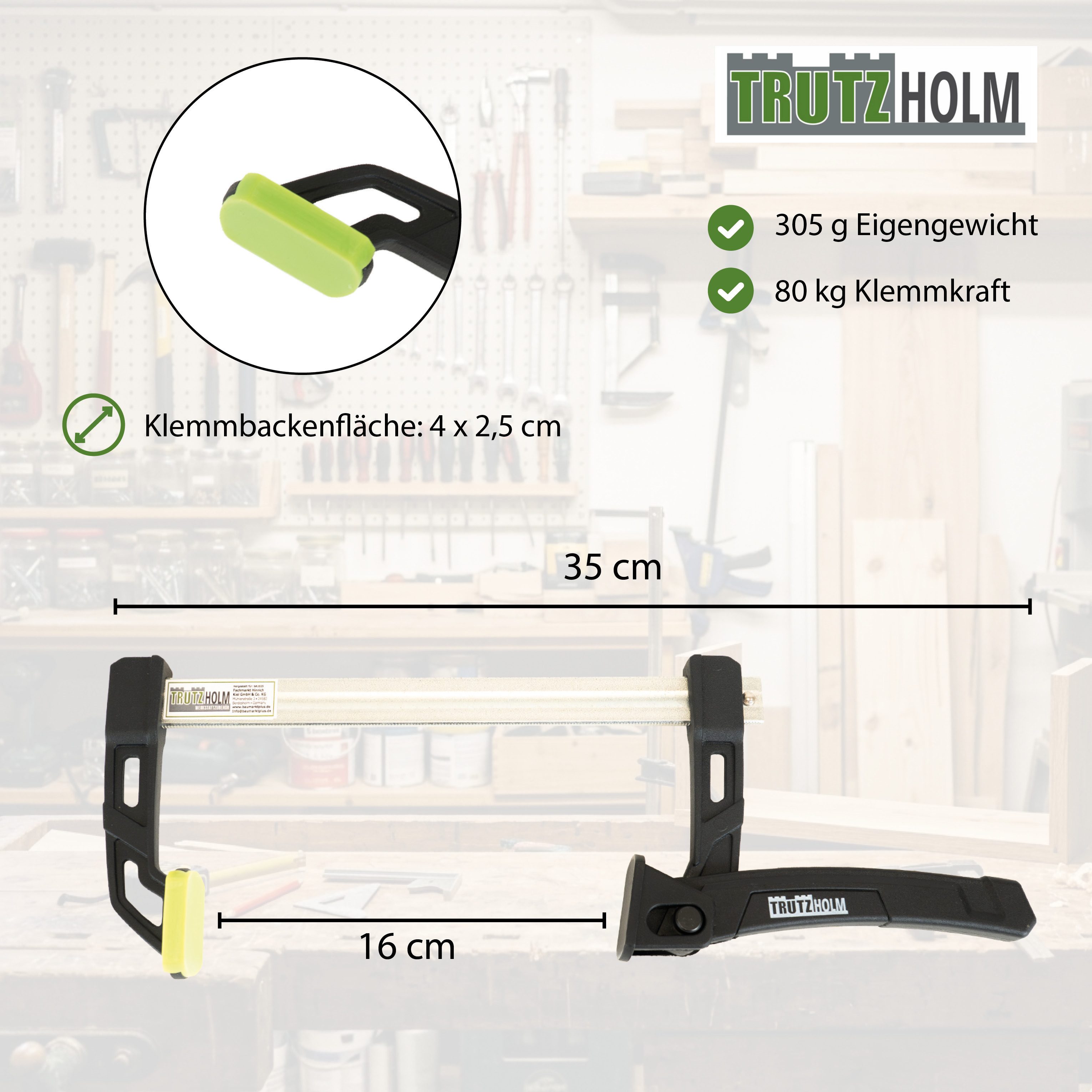 TRUTZHOLM Einhandzwinge 80kg Spannkraft 16cm Spannbereich Aluminium Schnellspannzwinge