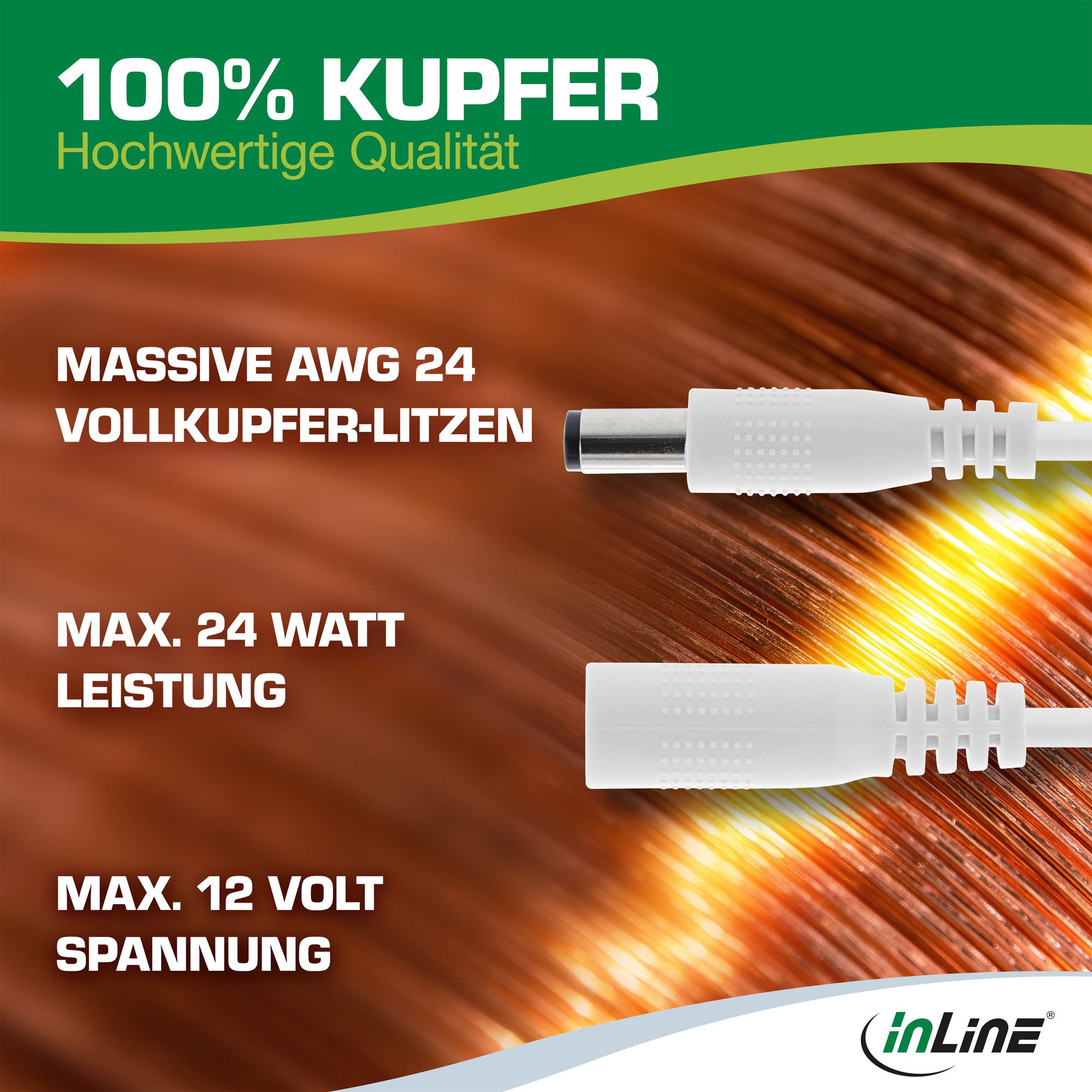 Inline InLine® Verlängerungskabel, DC Stecker 5,5x2,1mm, weiß, 3m Stromkabel