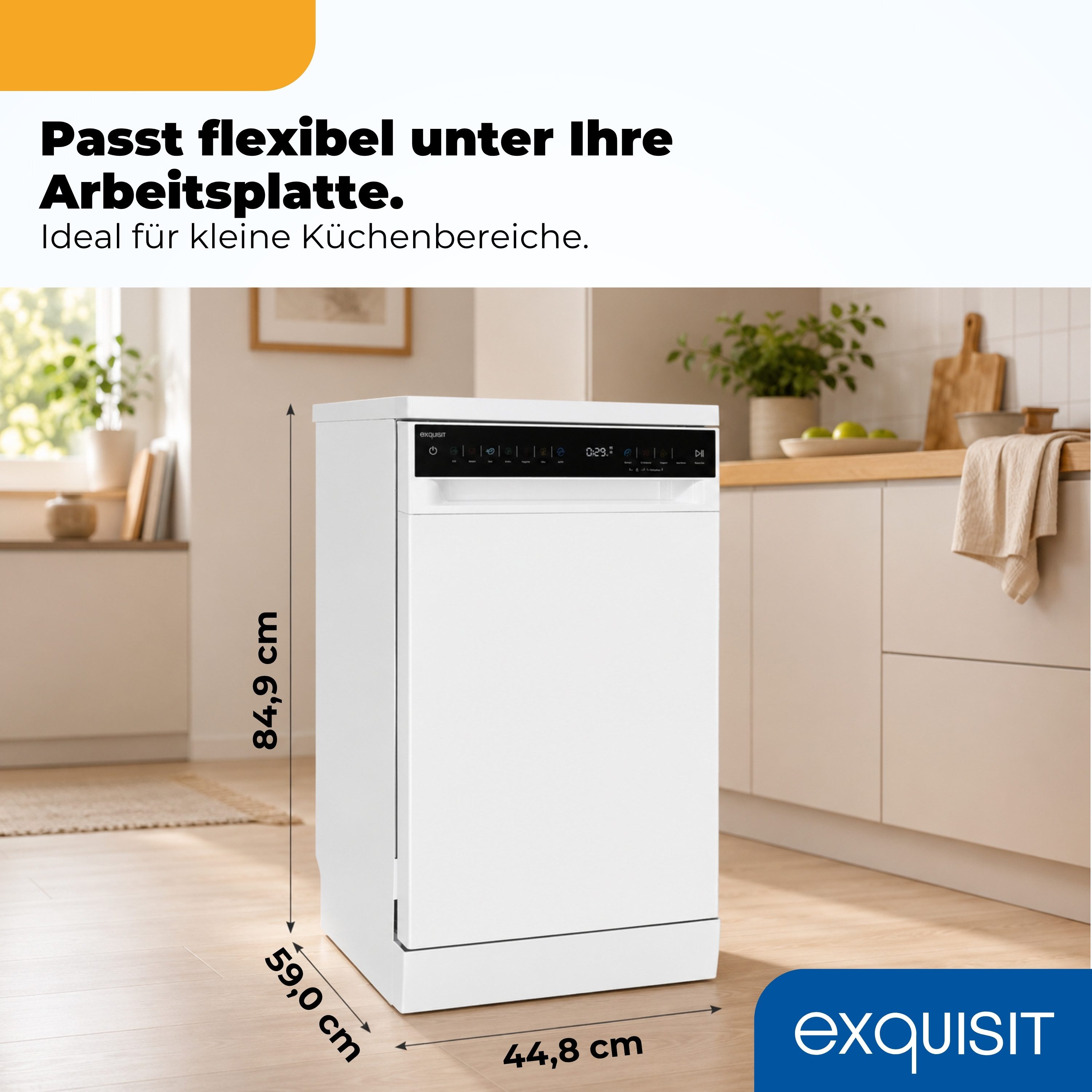 EXQUISE Standgeschirrspüler GSP59311-450C, 9,8 l, 11 Maßgedecke, LED, 2100 W, 84,9 x 44,8 x 59,0 cm, 118,2 cm