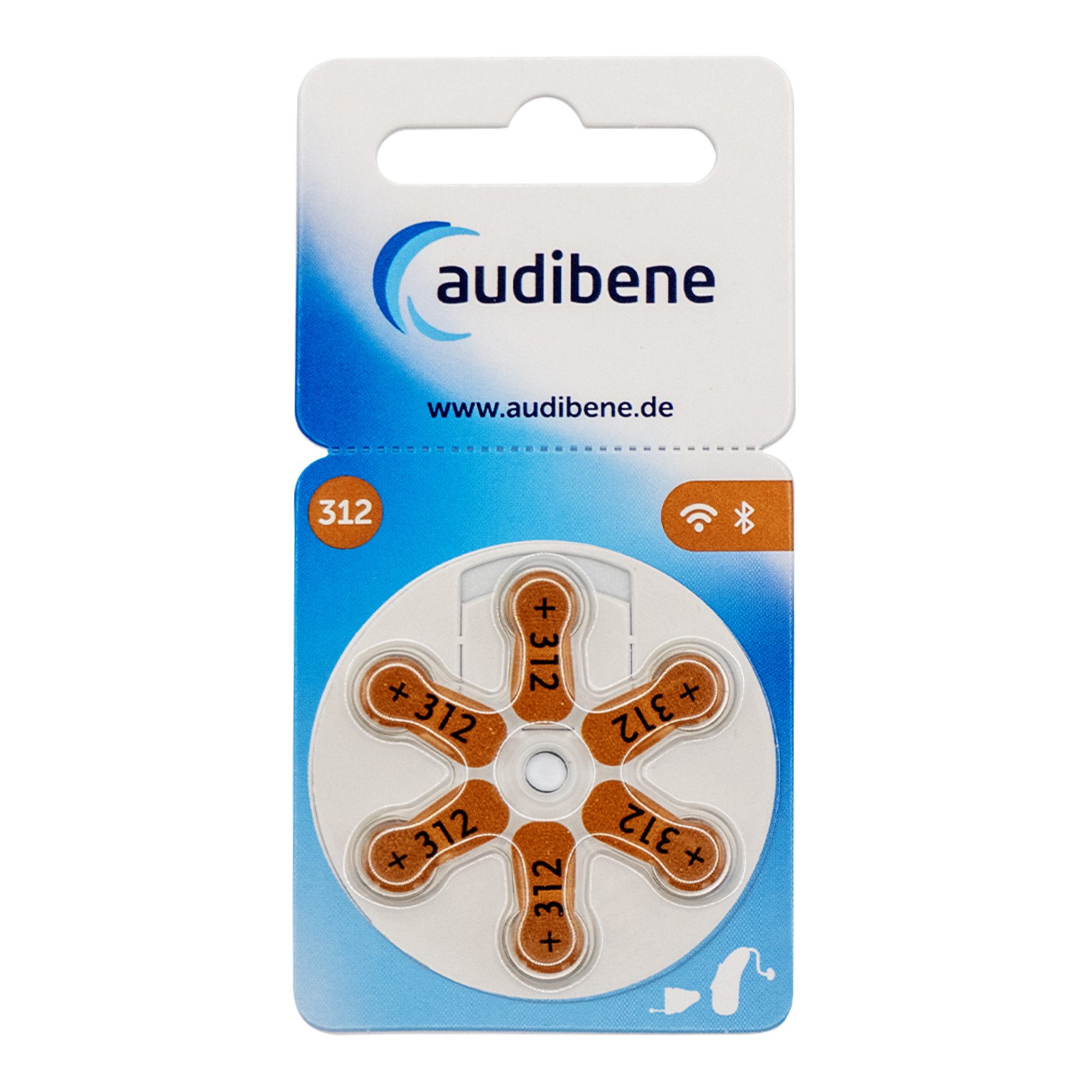 audibene 60x audibene Hörgerätebatterien 312 braun + GRATIS Reinigungstuch Batterie, (60 St), 1,4V / 1,45V bis zu 10 Jahre lagerfähig ohne Leistungsverlust.