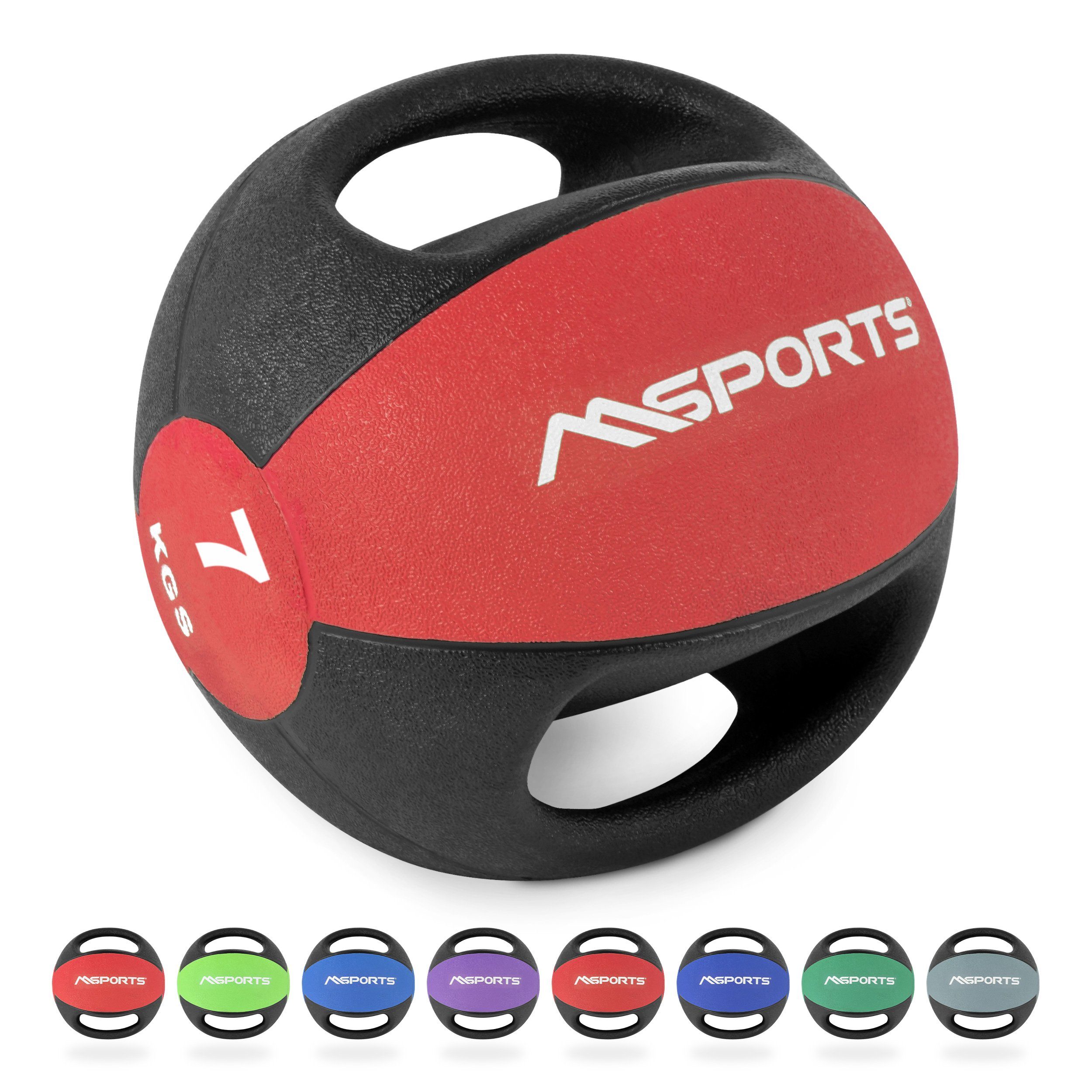 MSports® Medizinball MSPORTS Medizinball Premium mit Griffe 1 – 10 kg – Professionelle Studio-Qualität Gymnastikbälle 7 kg - Rot