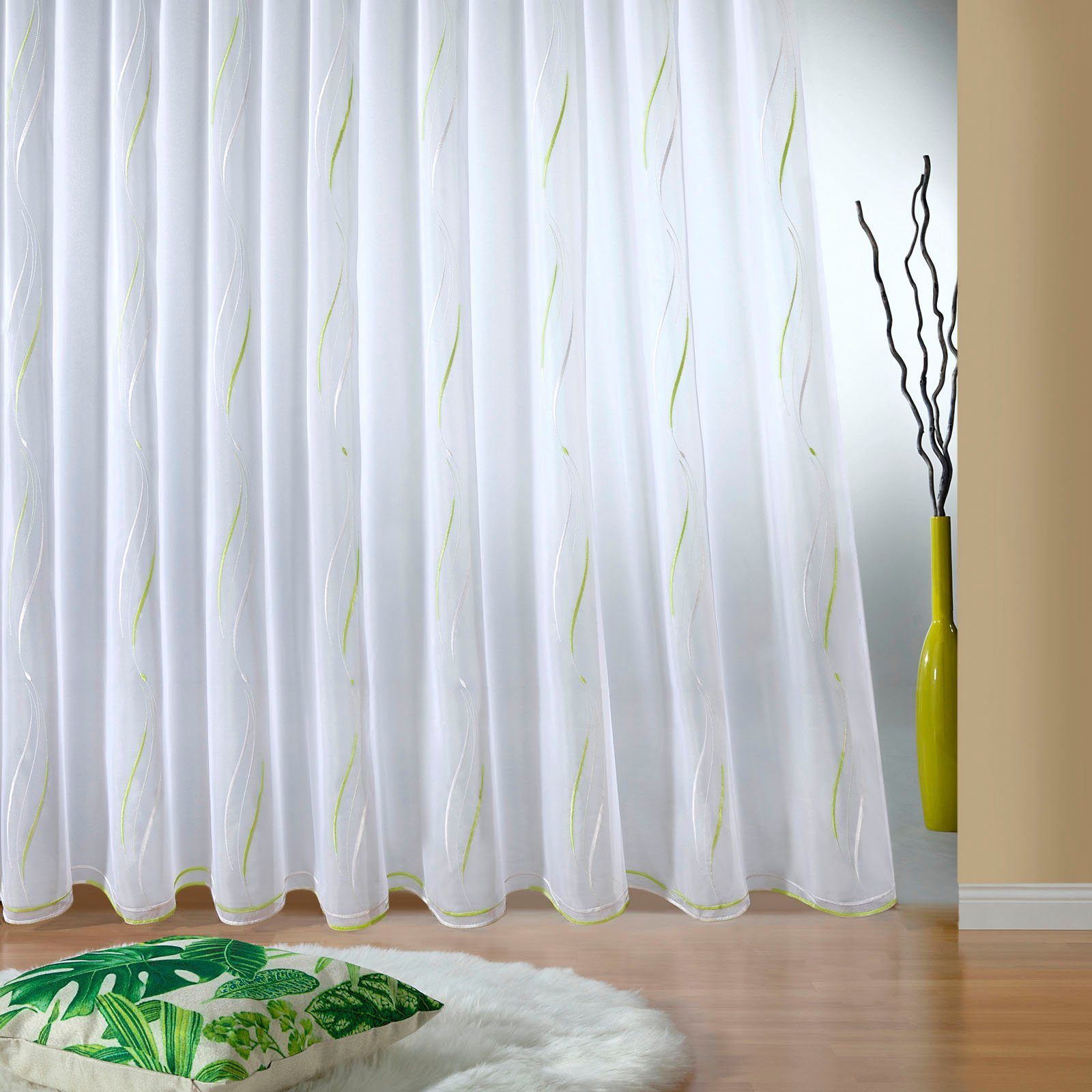 Weckbrodt Gardine VIVIEN, Smokband (1 St), halbtransparent, Voile, echte Stickerei, Voile, Allover, Motiv, Halbtransparent, gebogt, Store