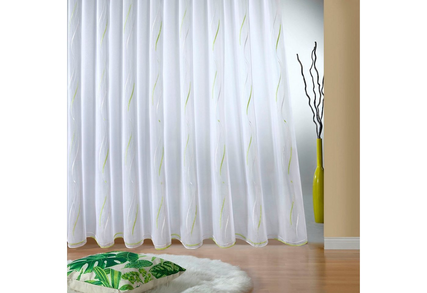 Weckbrodt Gardine VIVIEN (1 St), Smokband, halbtransparent, Voile, echte Stickerei, Voile, Allover, Motiv, Halbtransparent, gebogt, Store