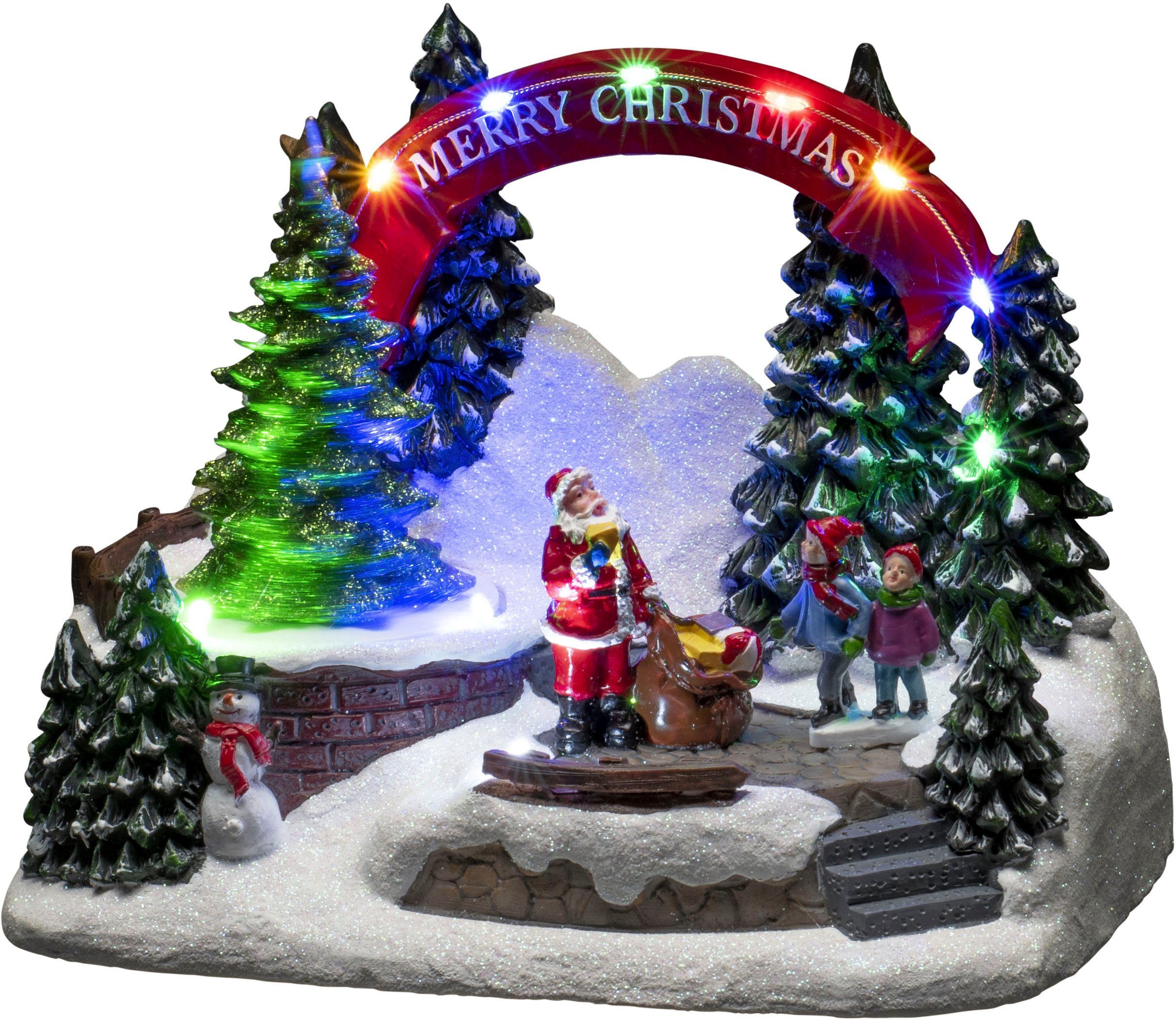 KONSTSMIDE Weihnachtsszene Santa batteriebetrieben, 11 Kinder, Dioden, Musikfunktion und bunte