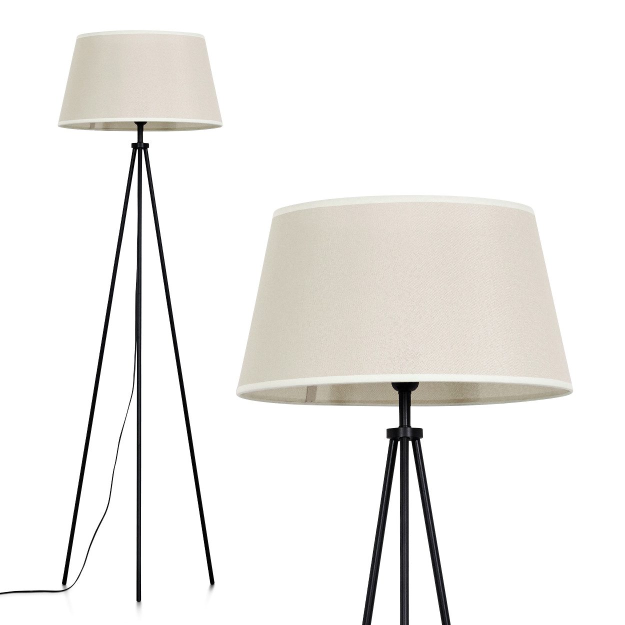 Stehlampe Stehlampe aus Metall/Stoff in Schwarz/Beige/Weiß