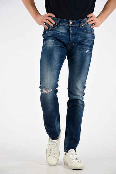 Diesel Slim-fit-Jeans Herren Tepphar 084MX Blau, Röhrenjeans, 5 Pocket Style, Stretch, Vintage Used-Look, Größe: W28 L32