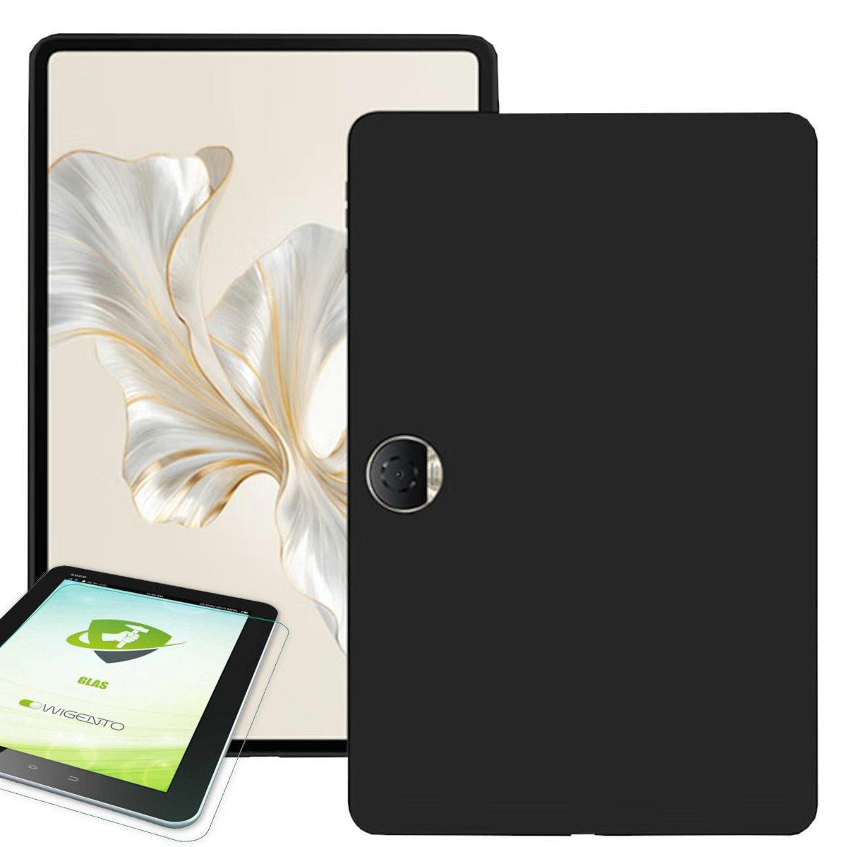 Wigento Tablet-Hülle Für Honor Pad 9 12.1 Zoll TPU Silikon Tablet Hülle Schwarz + Hart Glas