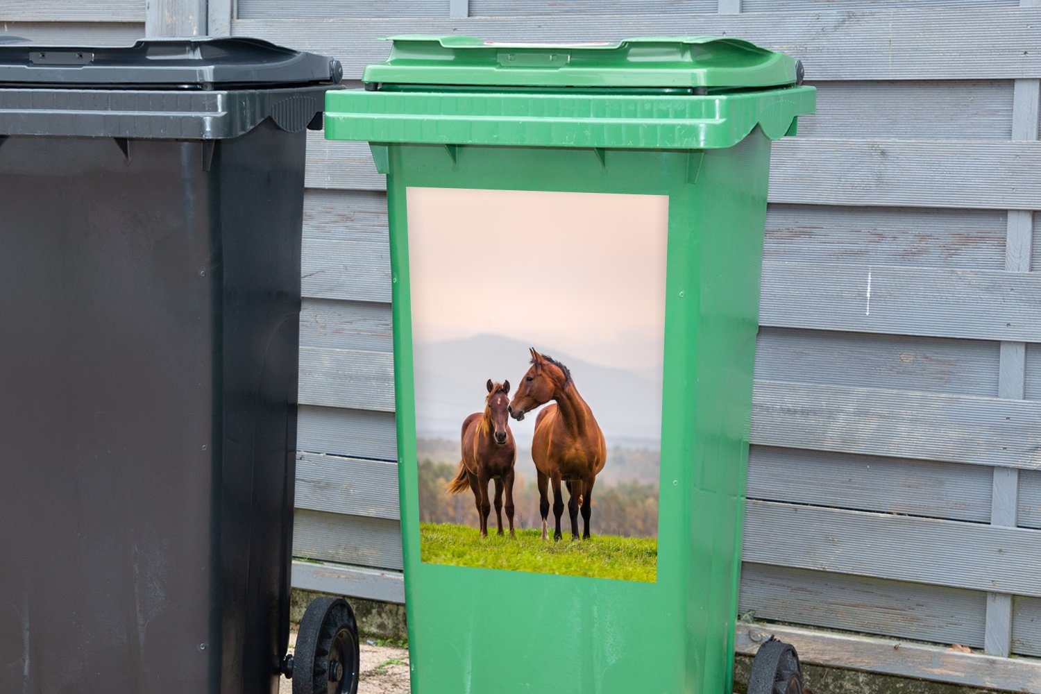 MuchoWow Wandsticker Pferd - Mülltonne, - - Sticker, Gras Container, Pastell (1 St), Mülleimer-aufkleber, Abfalbehälter Fohlen
