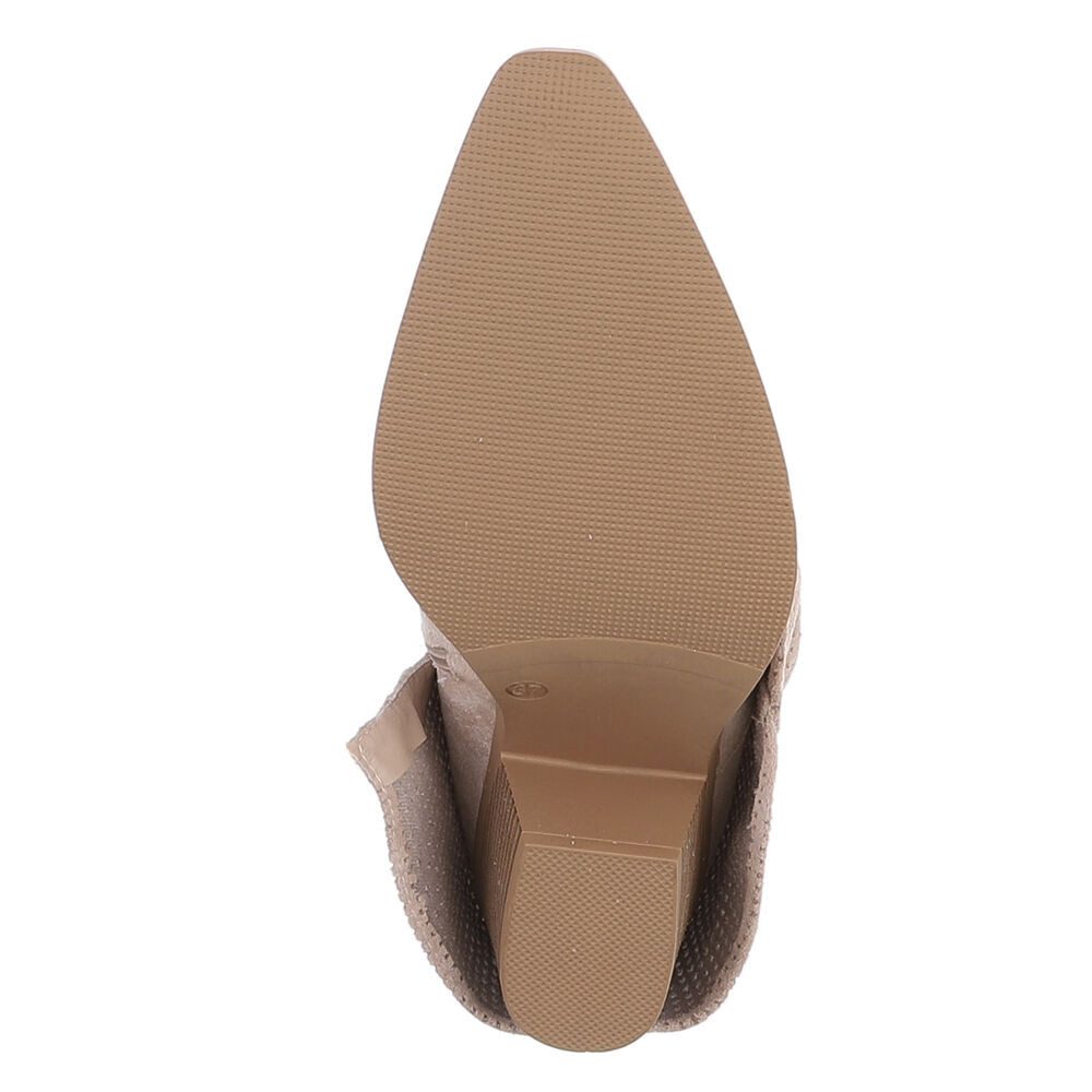Ital-Design Eleganter perforierter Boot mit Riegelverschluss für Damen Westernstiefel (91261313) Blockabsatz Stiefel in Beige