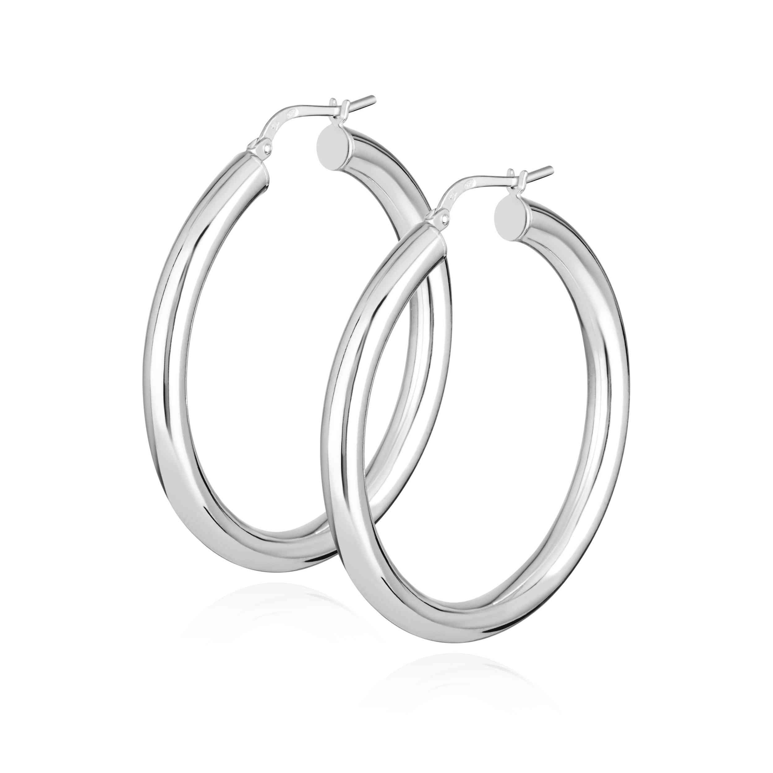 NKlaus Klappcreolen Paar 40mm Creolen 925 Silber rund 4mm breit elegante Damenohrringe