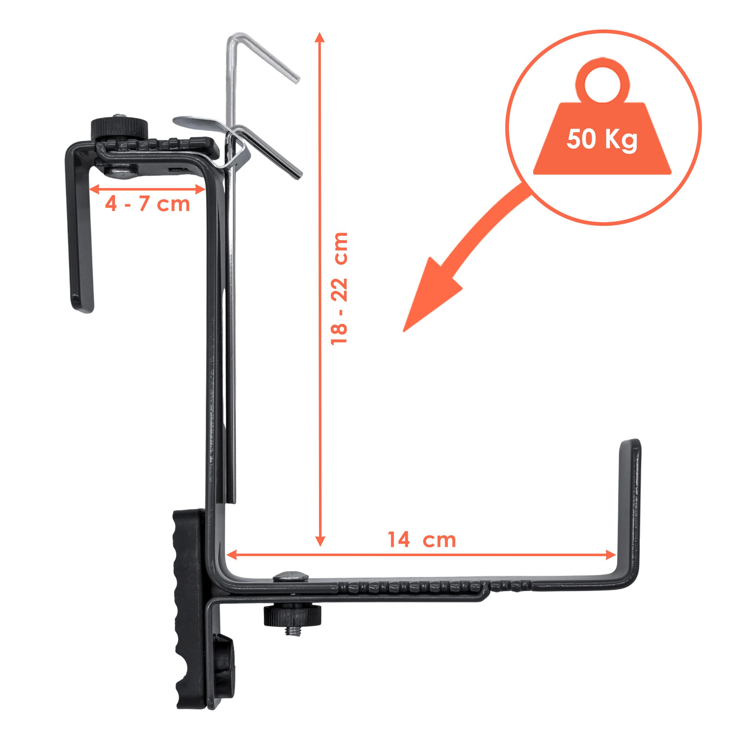 Spetebo Blumenkastenhalter Blumenkasten Halter 2er Set bis 50 kg, bis 50 kg belastbar, stufenlos verstellbar, Anzahl, 1-St., Stück, für eckige Geländer oder Mau – Bild 2 von 5