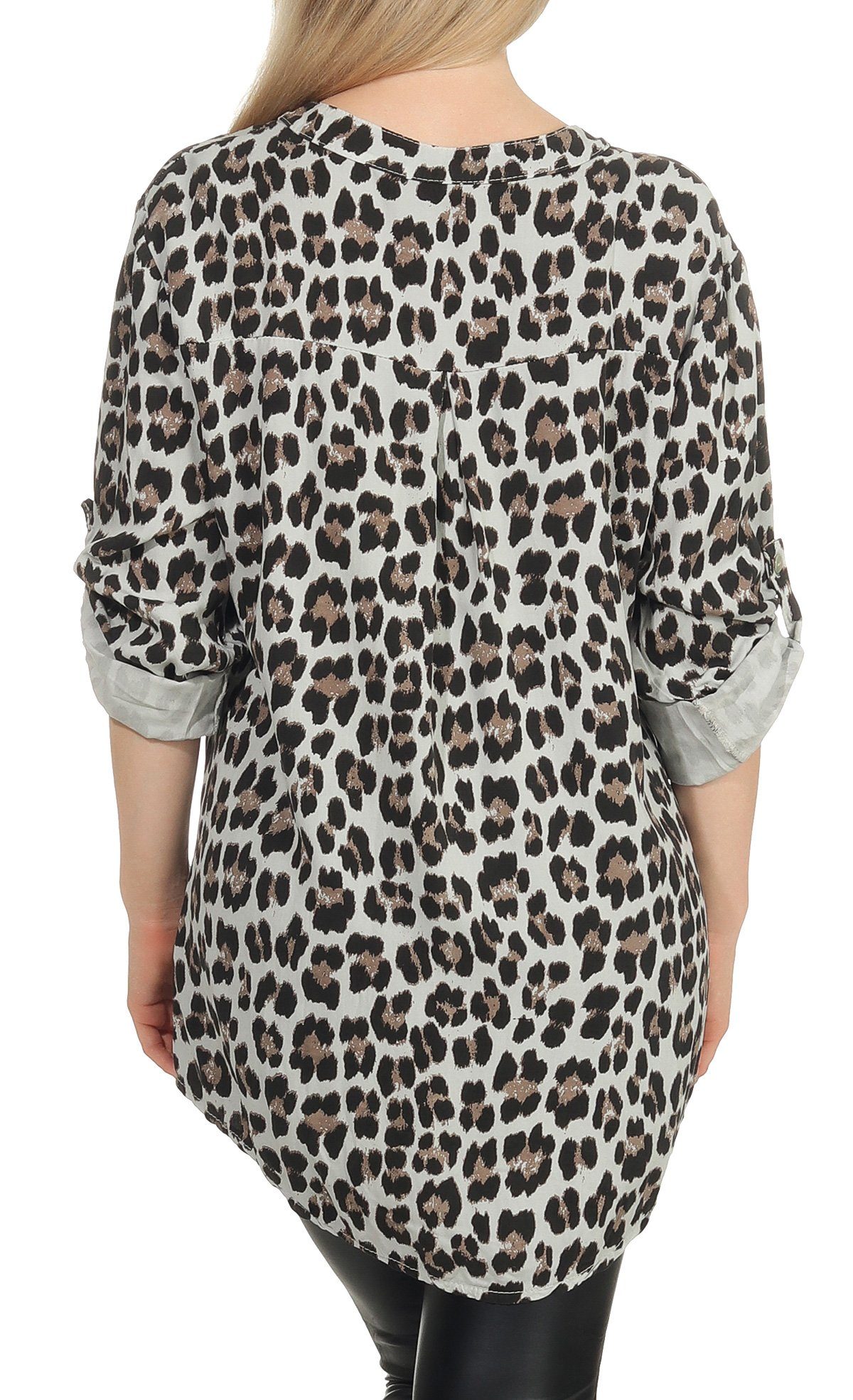 malito more than fashion Schlupfbluse malito Damen Bluse mit Leo Muster, Tunika mit ¾ Armen, Longsleeve Animal Print mit 3/4 Armen Einheitsgröße