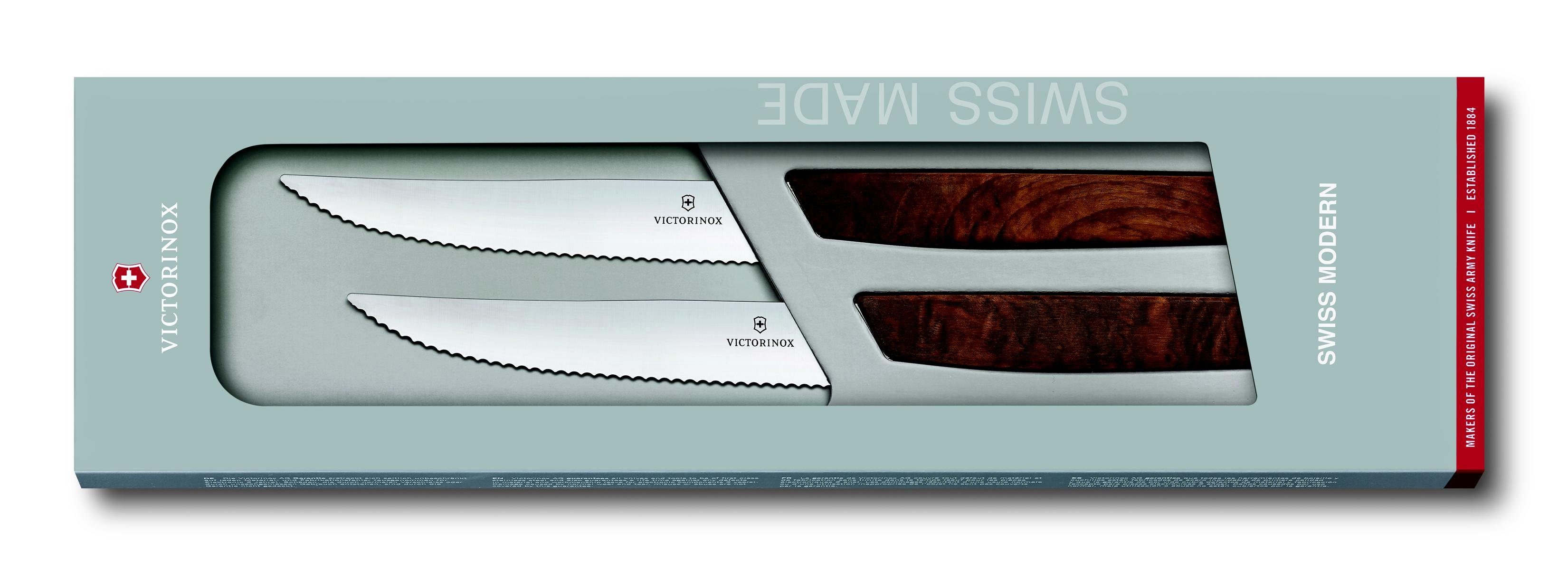 Wellens.12cm,Nussb.,Geschenks. Victorinox Swiss Steakm.-Set, Taschenmesser 2-teil., Modern