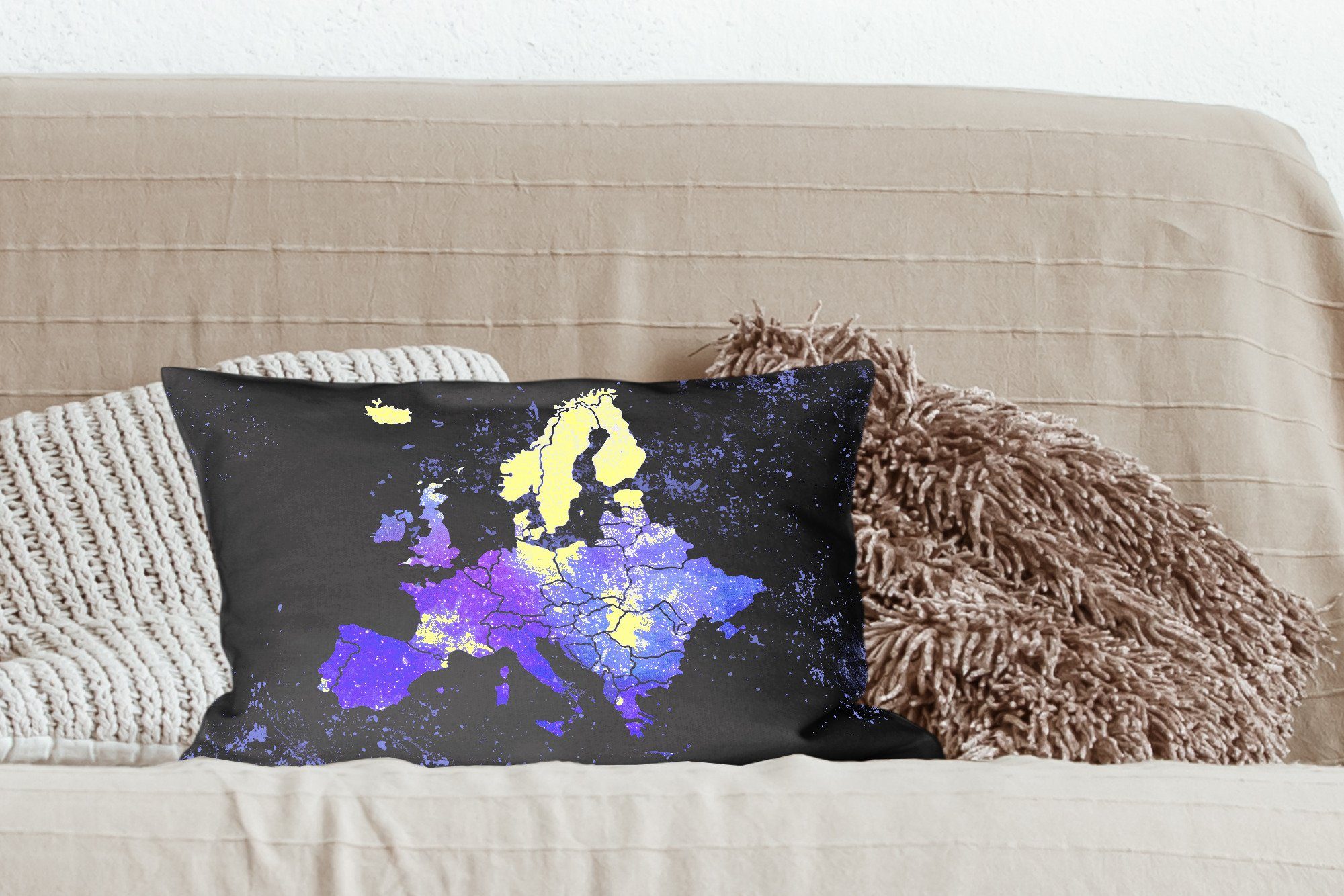 MuchoWow Dekokissen Karte - Europa Sternenhimmel, Zierkissen, mit Dekoration, - Dekokissen Wohzimmer Schlafzimmer Füllung