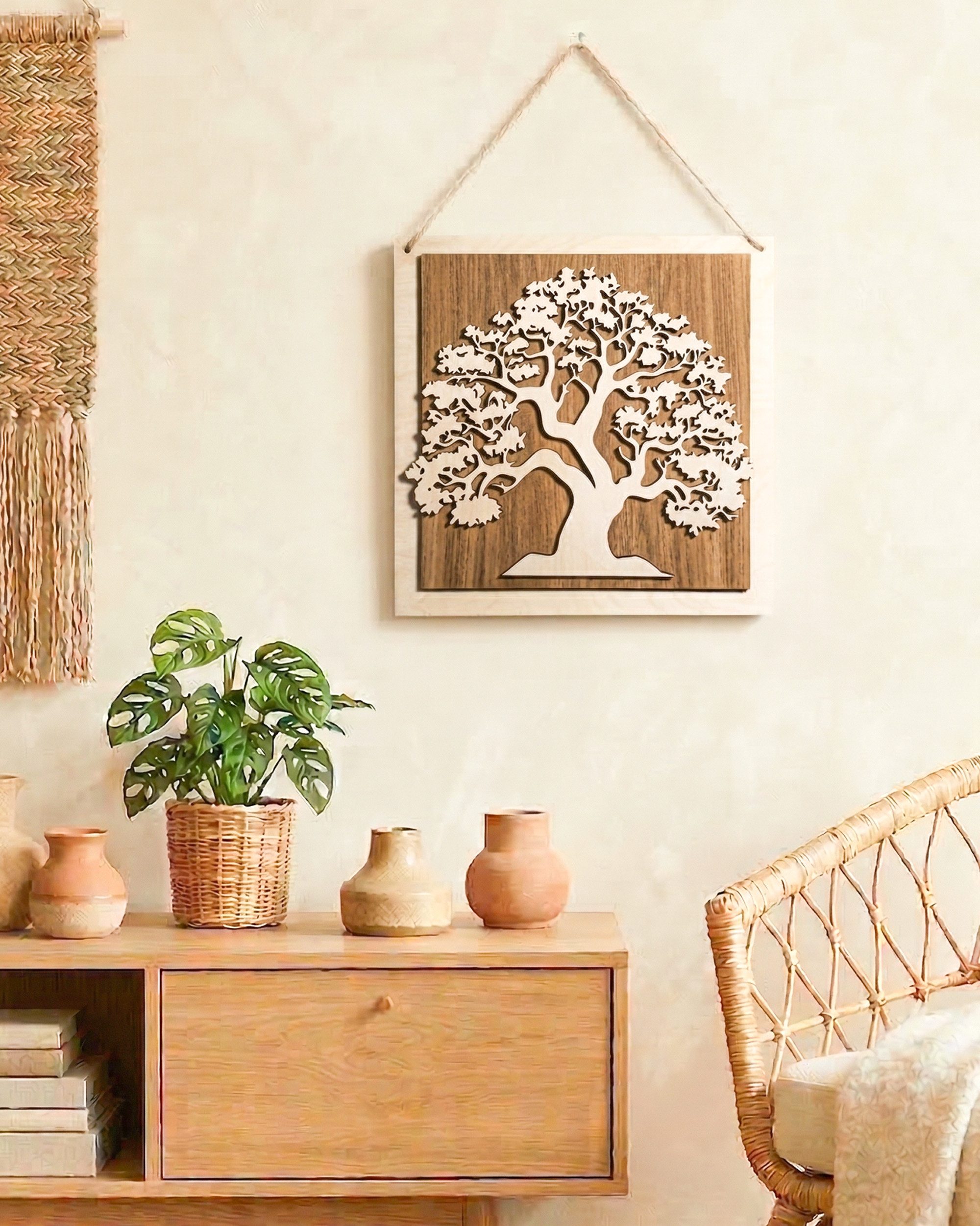 ORNAMENTI Wanddekoobjekt 3D Wanddeko aus Holz für Wohnzimmer Schlafzimmer - Baum des Lebens (Hingucker, Holzbild, Holzdeko, Wandbild, stilvolle Wanddekoration, Wandpaneel, Ornament, Wandrelief), Verzierung fur Zuhause, Wandkunst, 4 Größen, Dekorative Skulptur