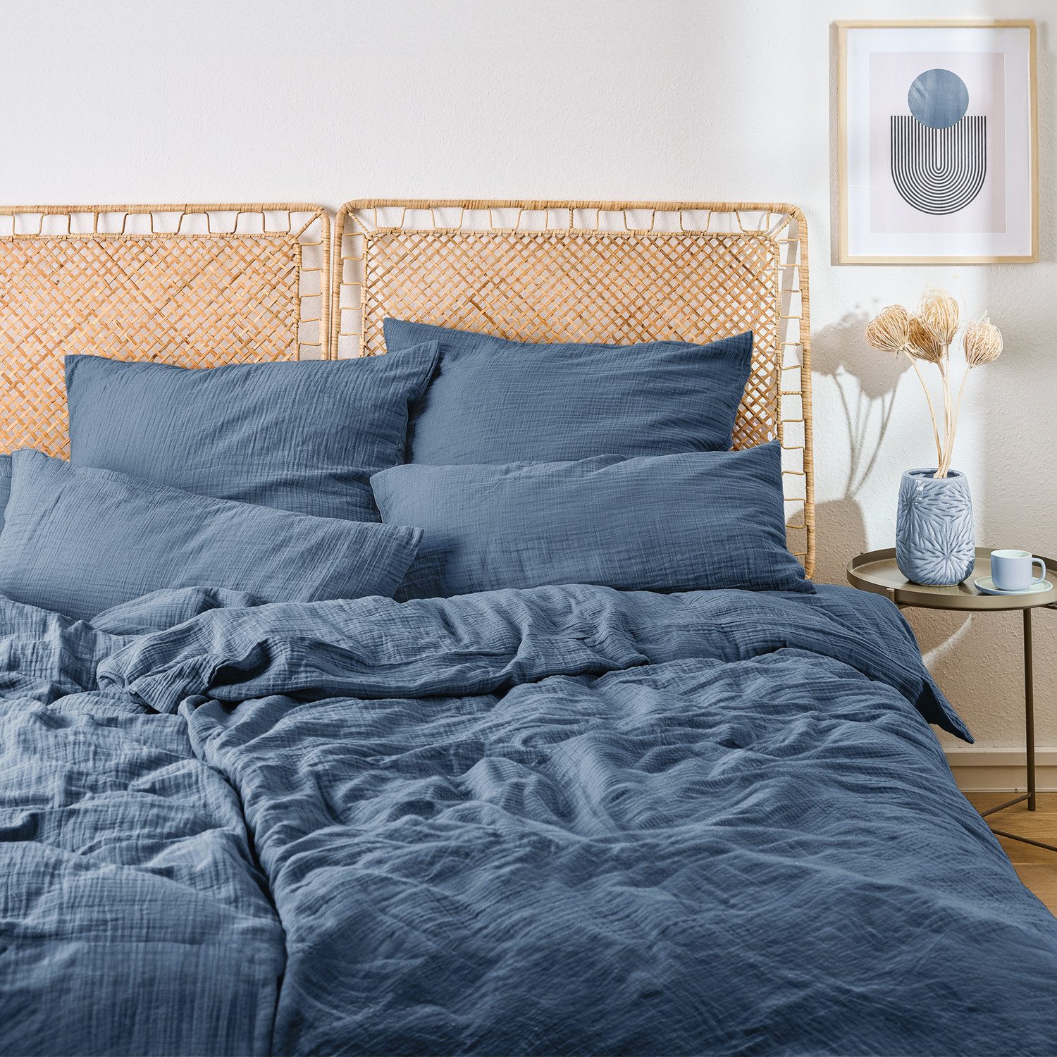 Blumtal Bettwäsche Musselin 100% Baumwolle im Set, Kopfkissenbezug & Deckenbezug, 3 teilig