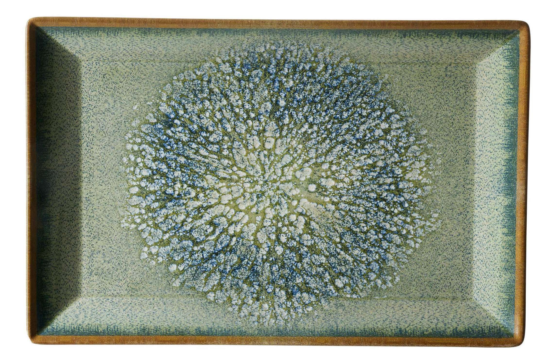 Ritzenhoff & Breker Servierplatte Platte eckig 34x23cm Steinzeug grün mediterranes Design, Steinzeug, (1-tlg)