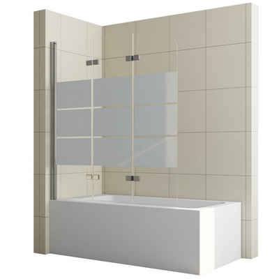 Boromal Duschwand Badewannenfaltwand Badewanne 3-teilig Chrom/Schwarz Faltbar 120cm, Einscheibensicherheitsglas, 6mm starkes ESG Sicherheitsglas, 180° Komplett an der Wand klappbar