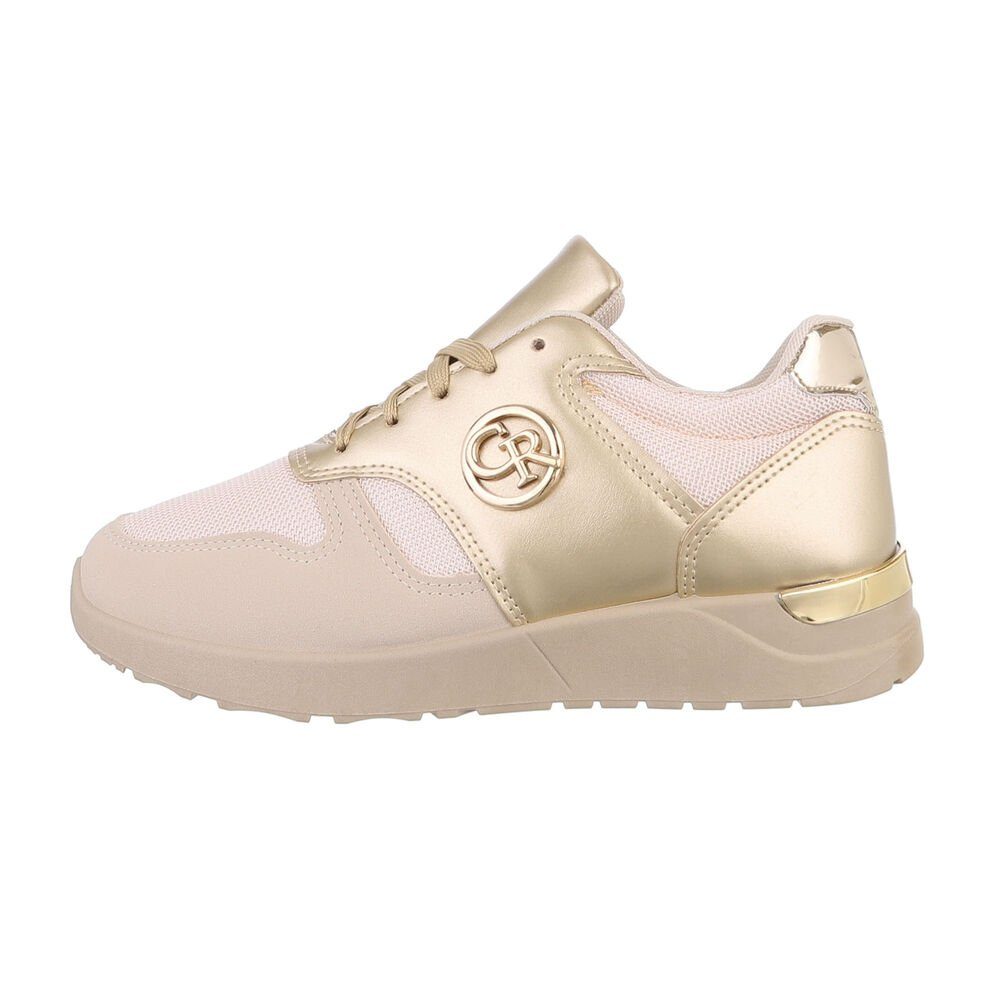 Ital-Design Damen Low-Top Freizeit Sneaker Flach Sneakers Low in Beige