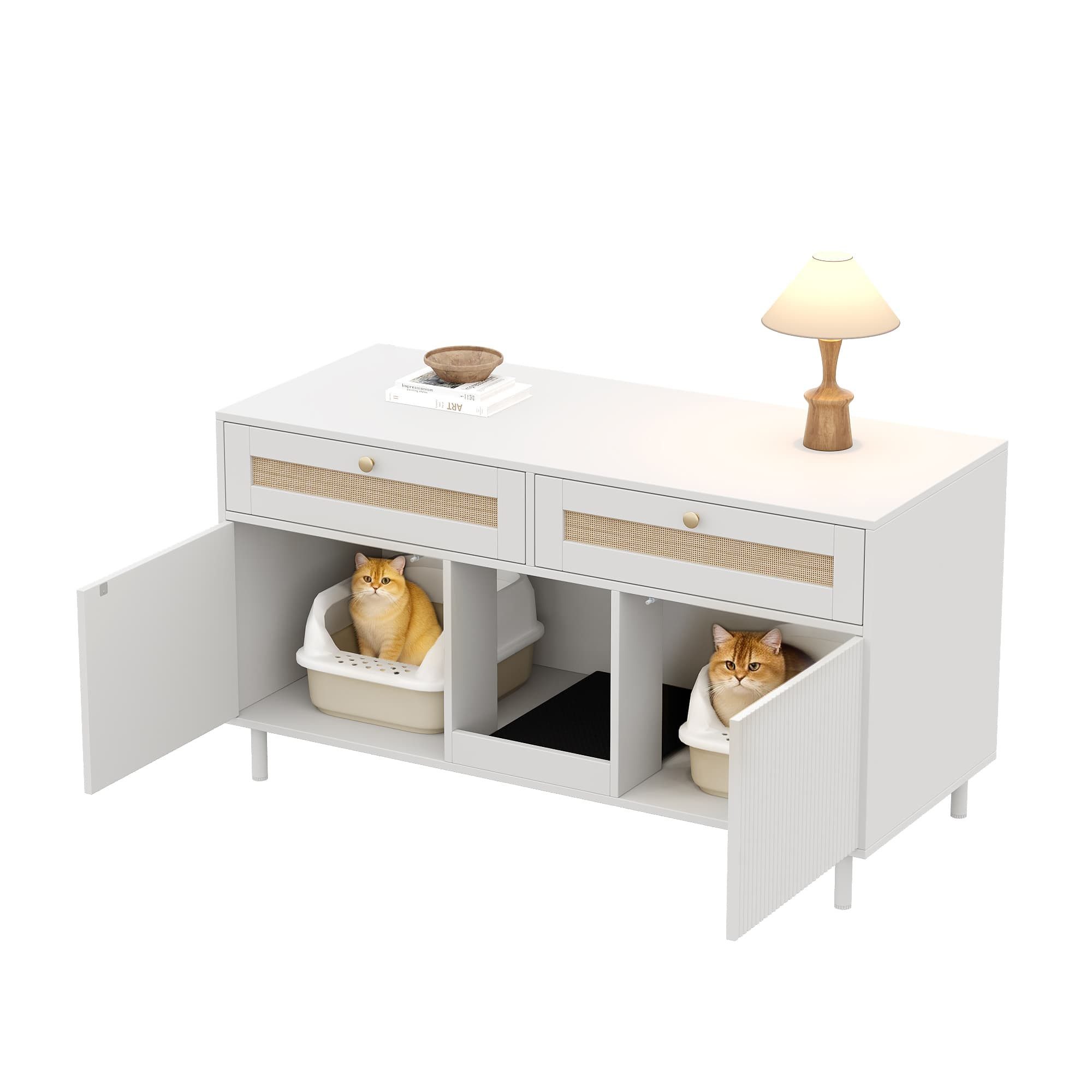 ANYSUN Mehrzweckschrank Katzentoilettenschrank Katzenstreuschrank, mit Doppeltür (Katzenmöbel Set, Katzenmöbel) Streufangmatte und Schublade, modernes Haustier  – Bild 5 von 5